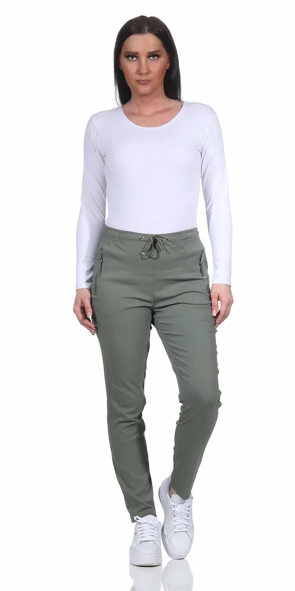 Alica Collection Chinohose Schlupfhose Damen Stretch Hose leichte Sommerhose - Kurzgröße mit Gummibund & Kordelzug, in großen Größen erhältlich