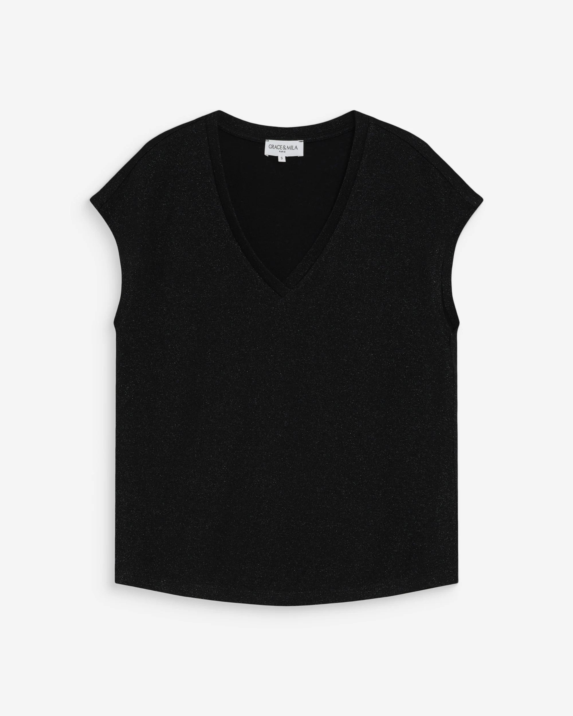 Grace & Mila Kurzarmshirt V-neck lurex top Valsons - Lurex Oberteil - V-Ausschnitt Shirt - kurzä