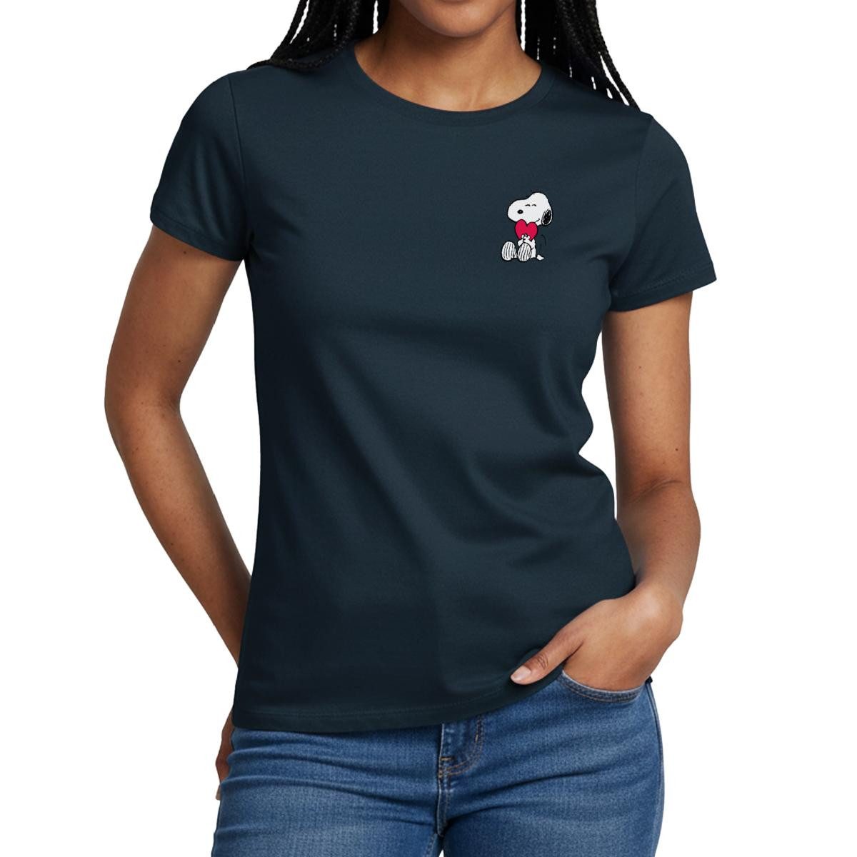 Spreadshirt T-Shirt Peanuts Snoopy mit Herz Brustmotiv Frauen T-Shirt (1-tlg) Slim Fit, fällt klein aus