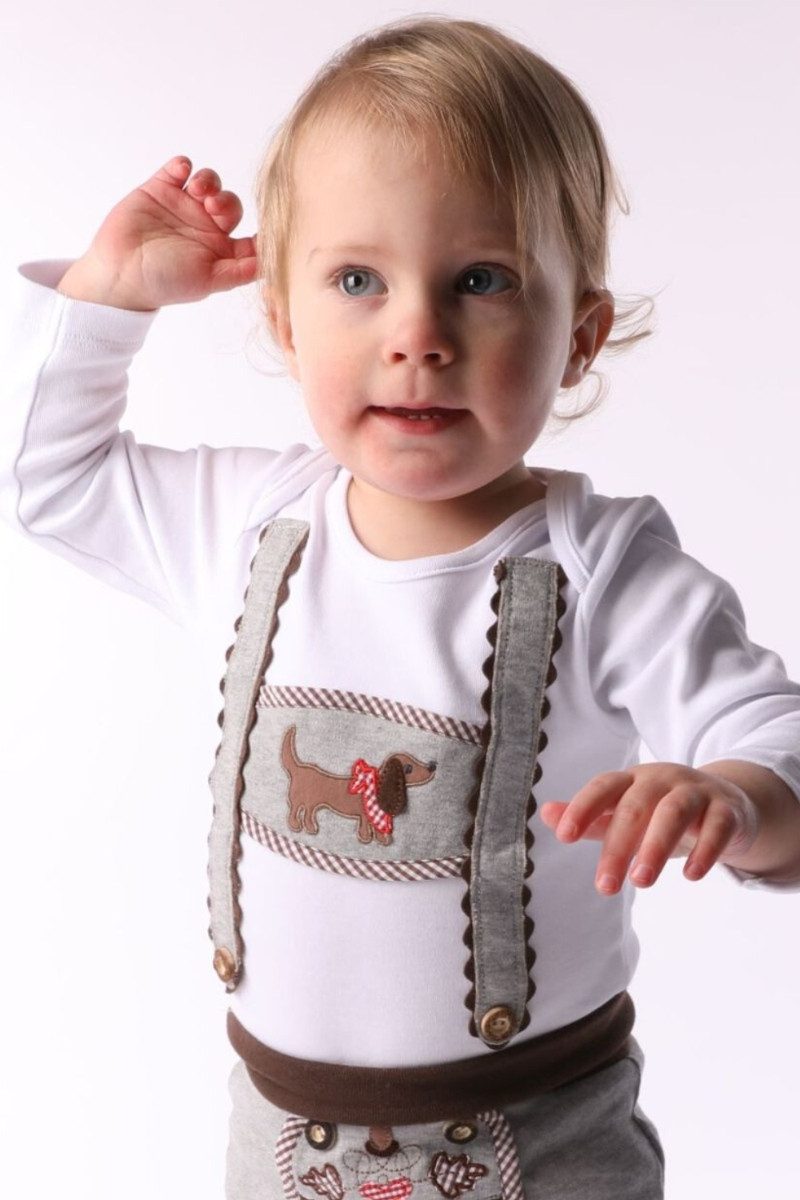 P.Eisenherz Trachtenkleid Baby Body - DACKEL - weiß