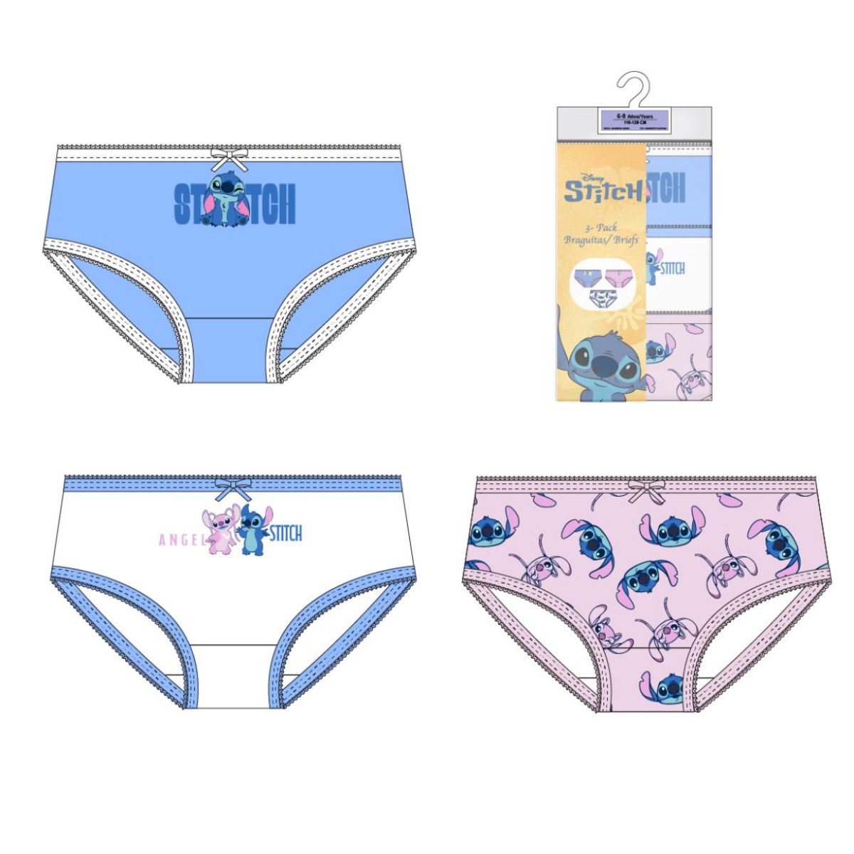 Disney Formslip Lilo und Stitch Mädchen Unterwäsche Set 3 teilig 100% Baumwolle