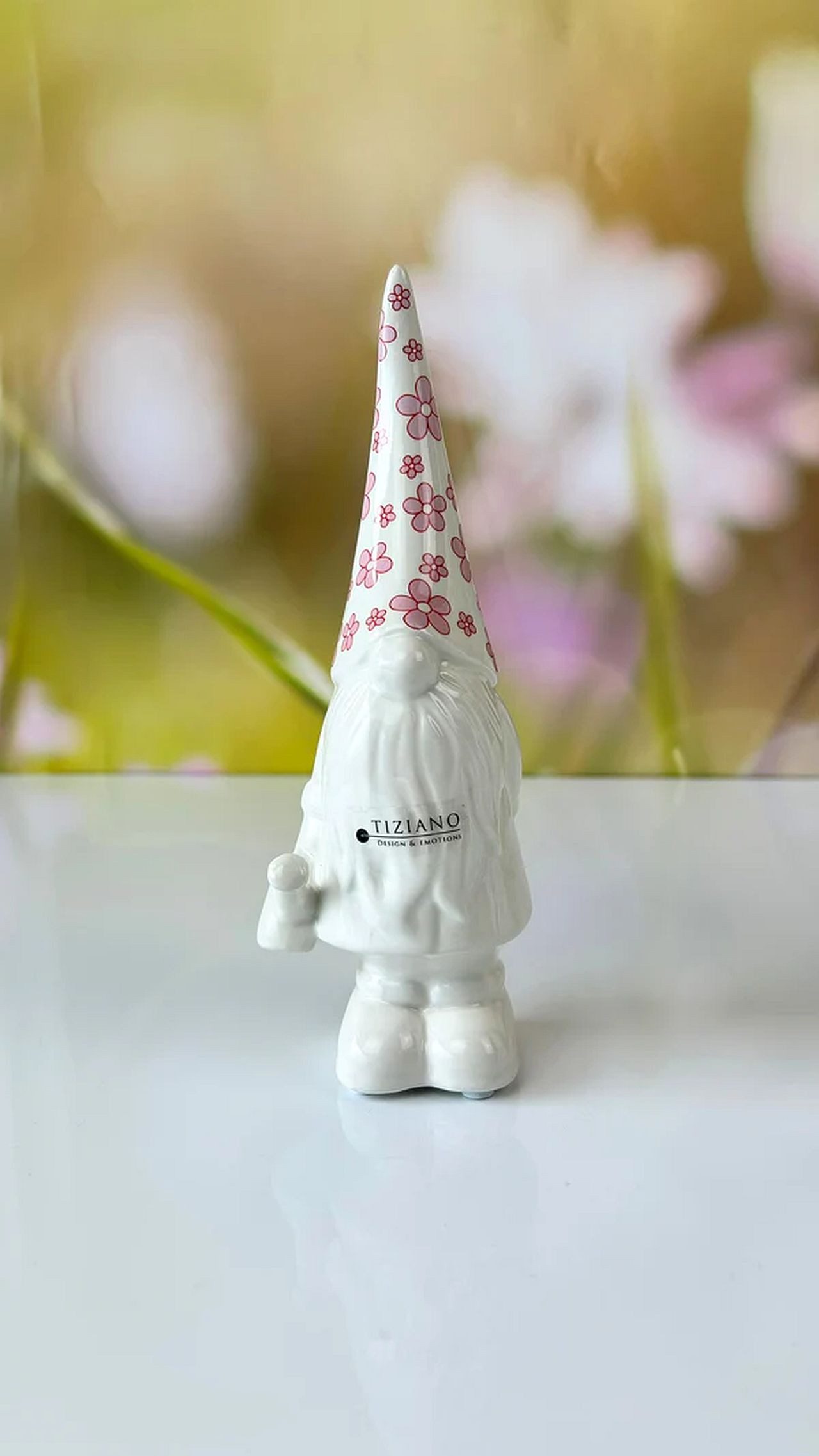 TIZIANO - DESIGN & EMOTIONS Dekofigur Deko Zwerg Geraldo Keramik rosa – Gartenzwerg modern 21/30 cm