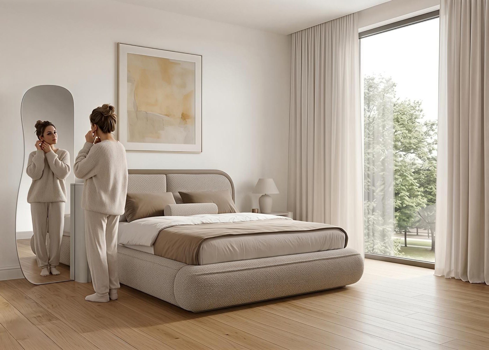 Xlmoebel Dekospiegel Eleganter gebogener Ganzkörperspiegel im modernen Design, Made in Europa
