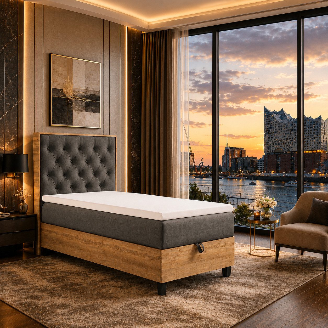 Best for Home Boxspringbett Einzelbett Trinity K-14 Single mit Bettkasten & Komfort Topper H3 (Bett, Polsterbett mit Stauraum, Jugendbett, Kinderbett versch. Größen, 3-St., 70x200 80x200 90x200 100x200 cm), Verschiedene Liefermöglichkeiten, TOP Preis-Leistungs-Verhältnis