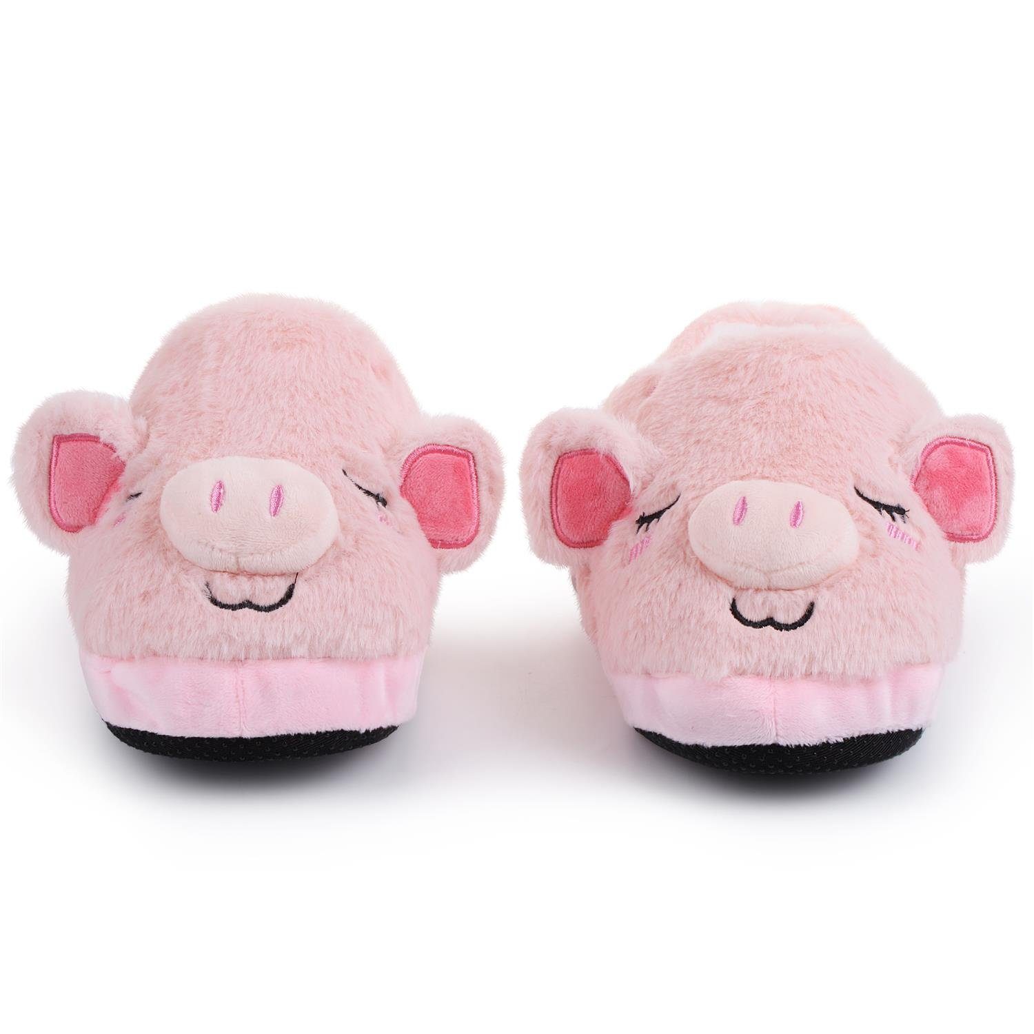 rosa Bär) Lama, Pantoffeln Katara Schweinchen Tier Hausschuhe geschlossen) (Schwein, Plüsch (hinten Kuschelige