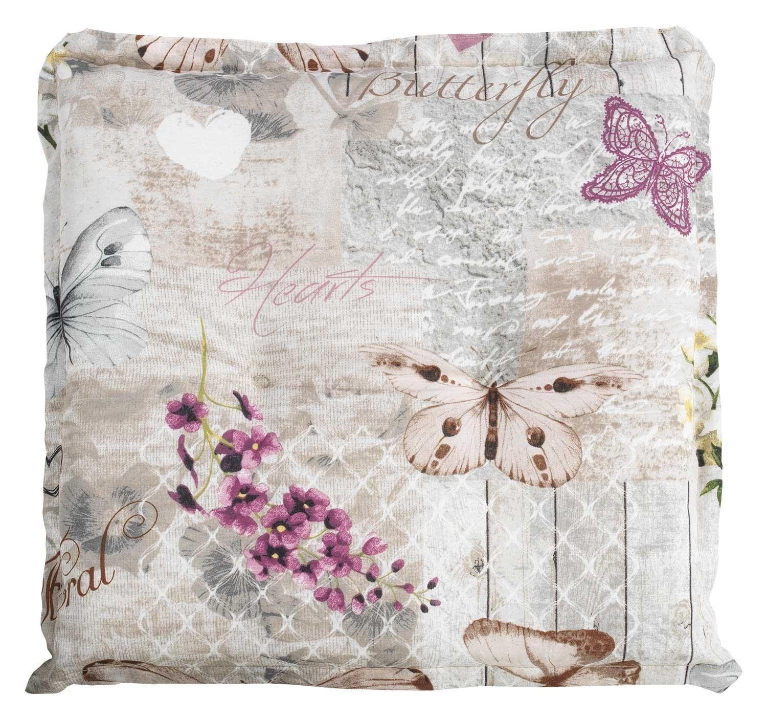 GO-DE Hockerauflage BUTTERFLY, B 50 x L 50 cm, Beige, Mischgewebe, (1 St), Sitzauflage für Hocker