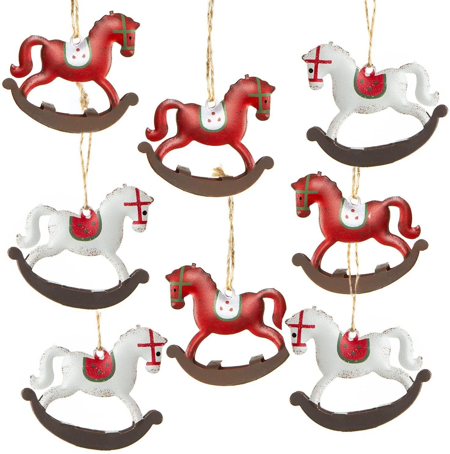 Logbuch-Verlag Baumbehang Schaukelpferd Weihnachtsanhänger aus Metall 8Stück (8 St) rot weiß