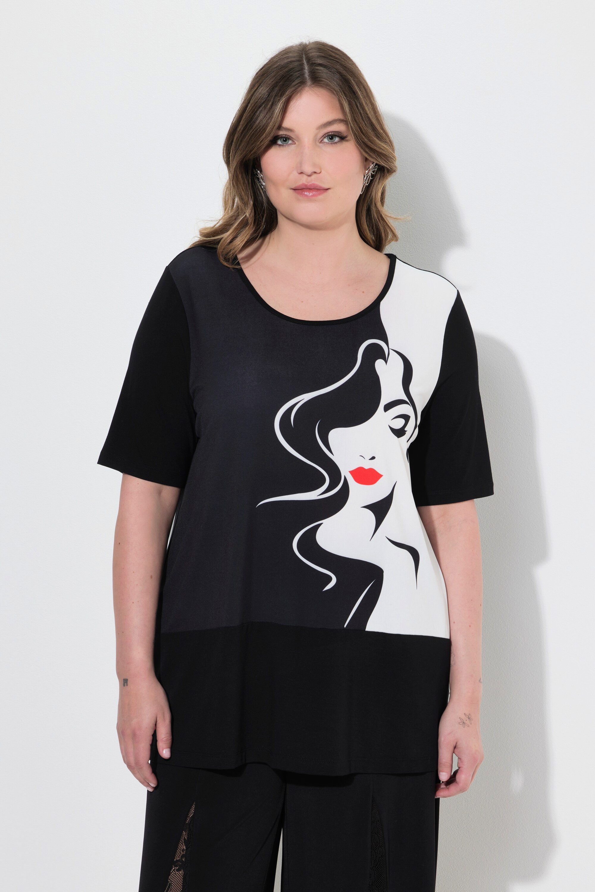 MIAMODA T-Shirt T-Shirt A-Linie vorne Schwarz/Weiß Frauen-Motiv