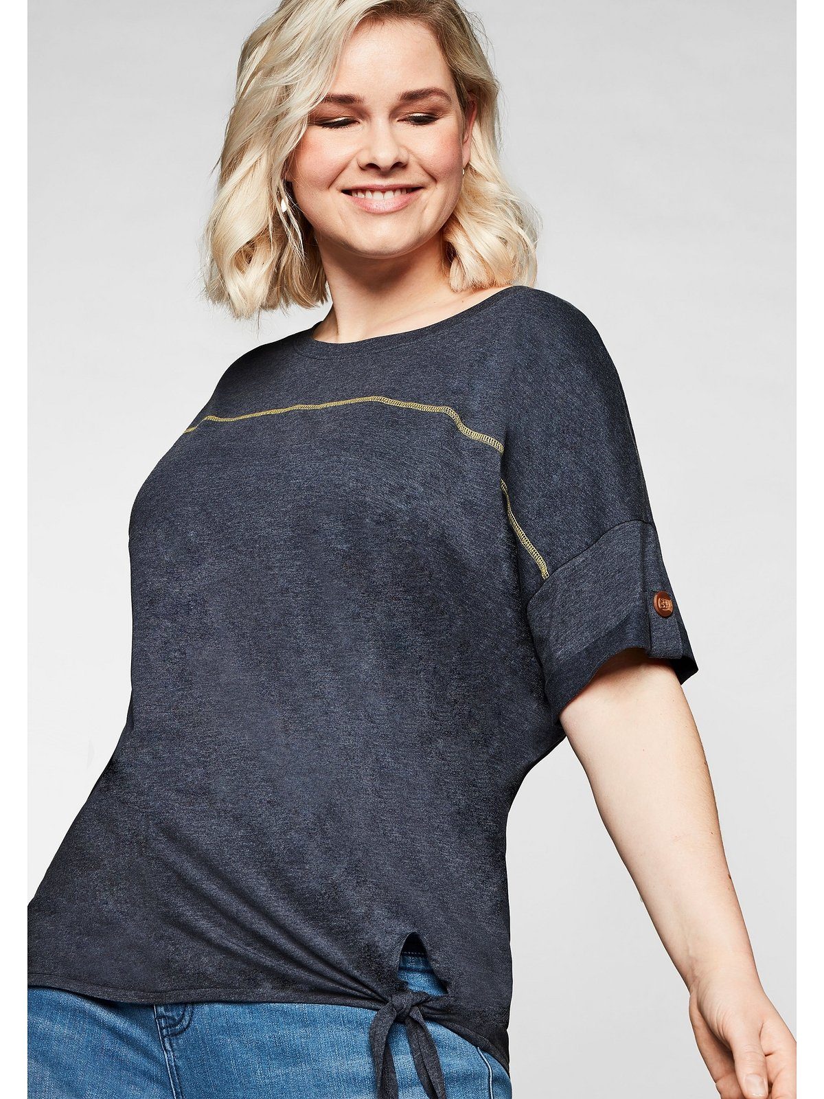 Sheego T-Shirt Große Knotendetail Saum am und Größen mit Ziernaht