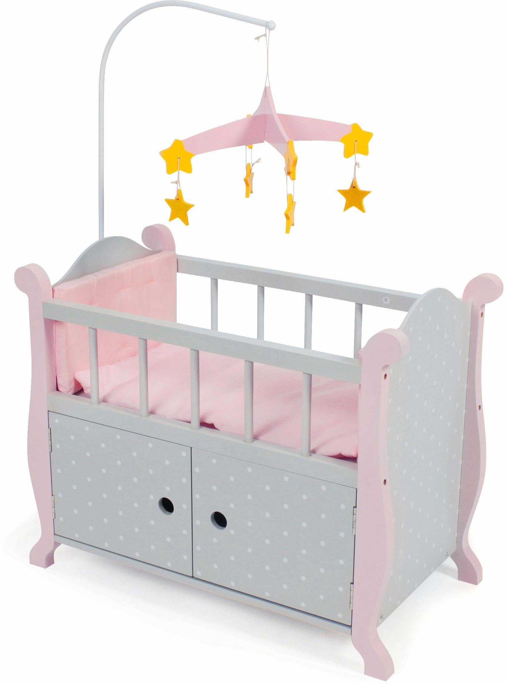 CHIC2000 Puppenbett Puntos Grey, aus Holz mit Mobile