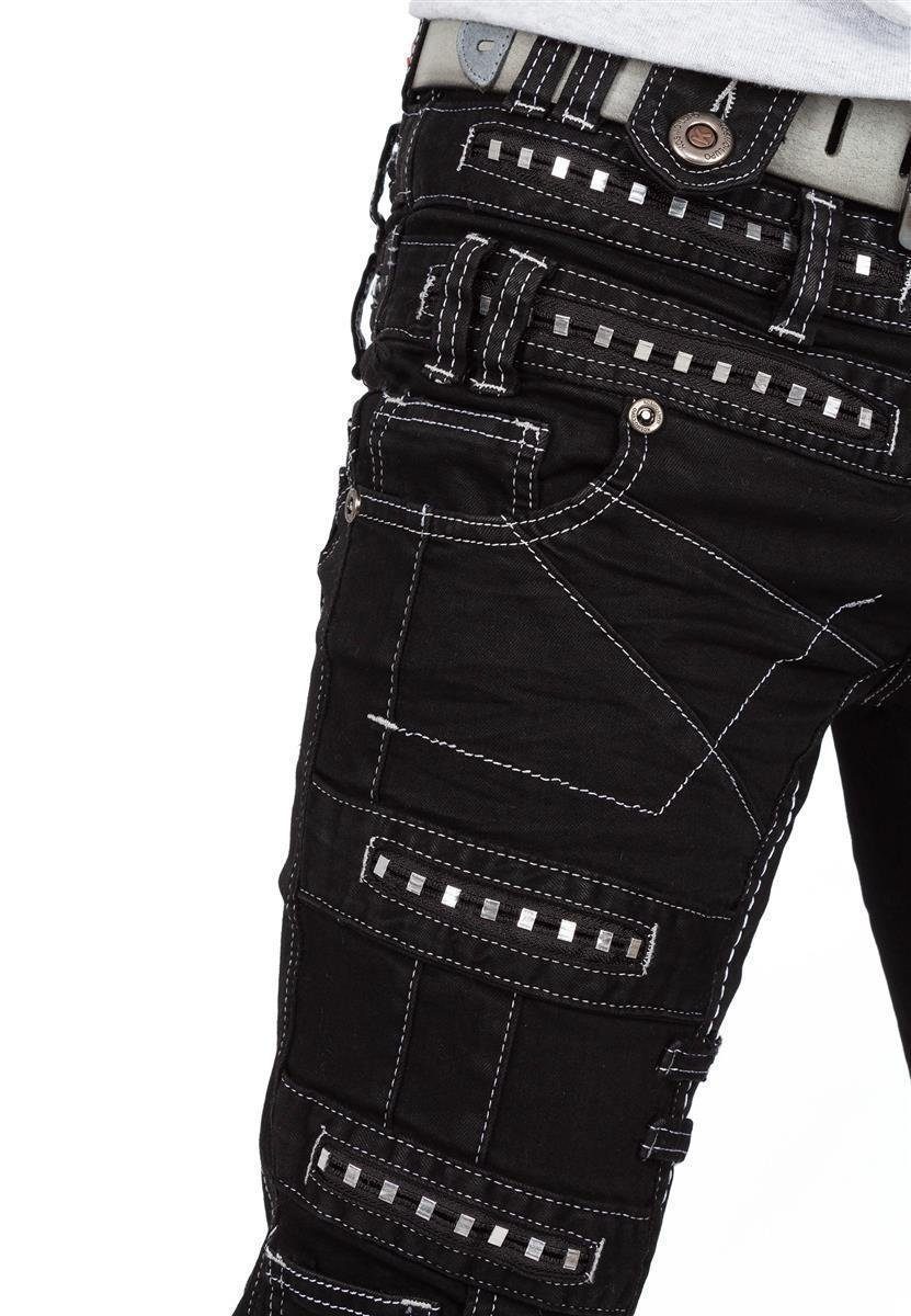 Kosmo Lupo 5-Pocket-Jeans Verzierungen Auffällige Nieten Herren mit BA-KM001 schwarz und Hose