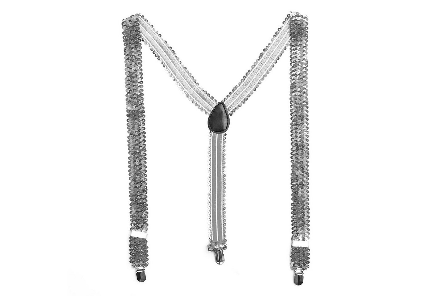 Party Factory Kostüm Pailletten-Hosenträger silber, mit glitzernden Pailletten versetzt