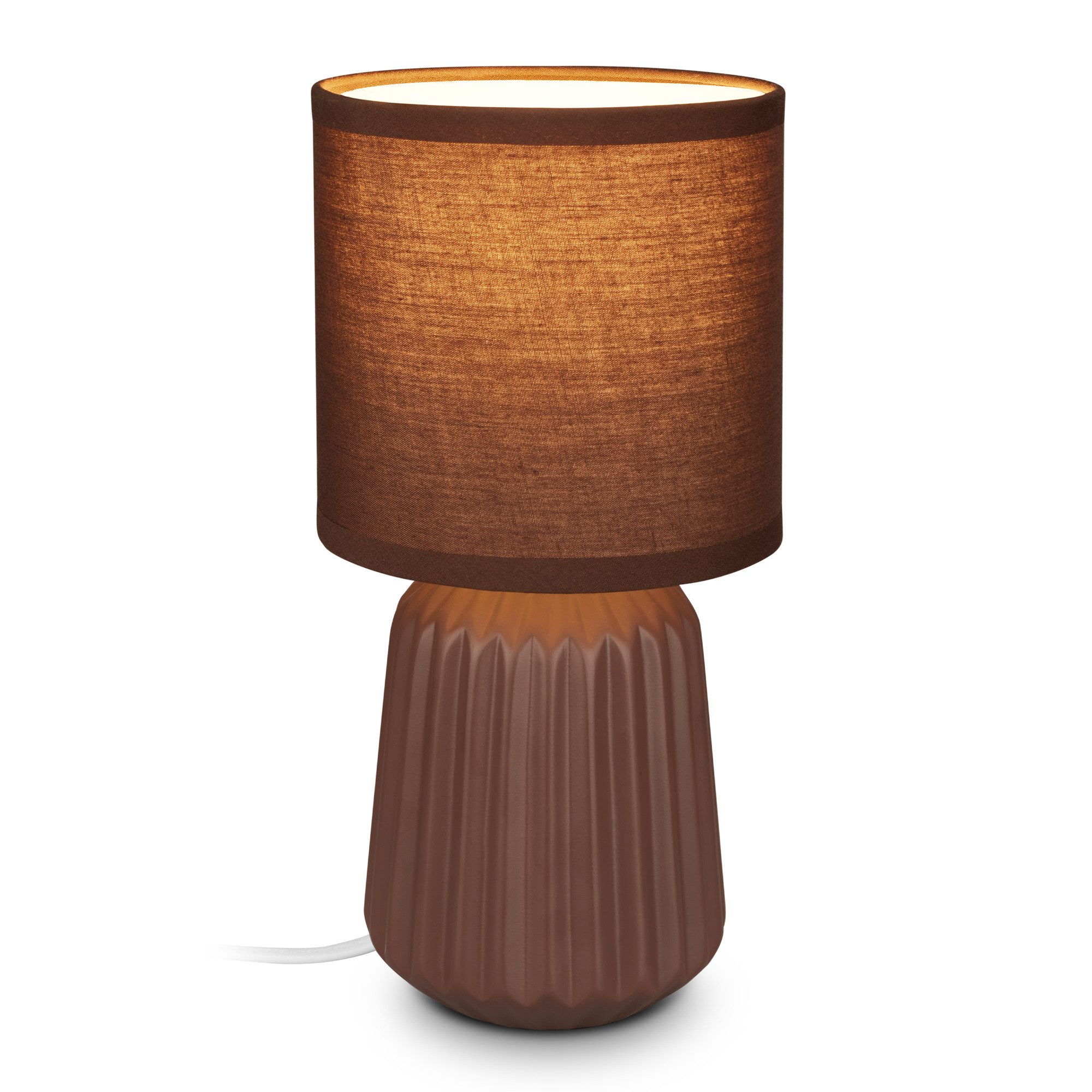 Briloner Leuchten LED Tischleuchte Tischlampe Keramik E14 Stoffschirm Kabelschalter Kommodenlampe, ohne Leuchtmittel, Abhängig vom Leuchtmittel, 13x27 cm, Schlafzimmer, Wohnzimmer, Flur