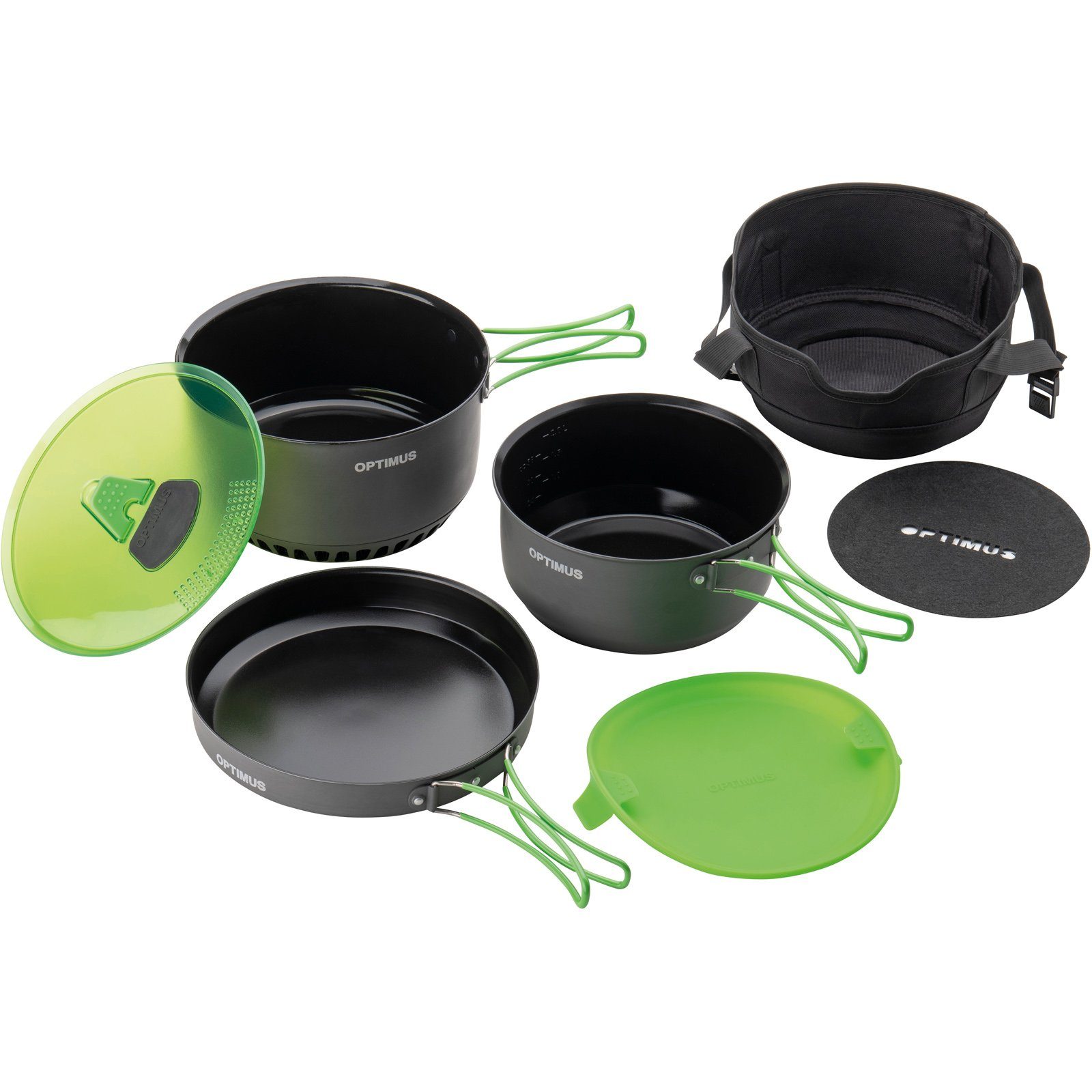 Terra schwarz Alu grün kg 1,16 Camping Topf-Set Küche Kochset Pfanne / OPTIMUS Camp 4 Topf Geschirr,