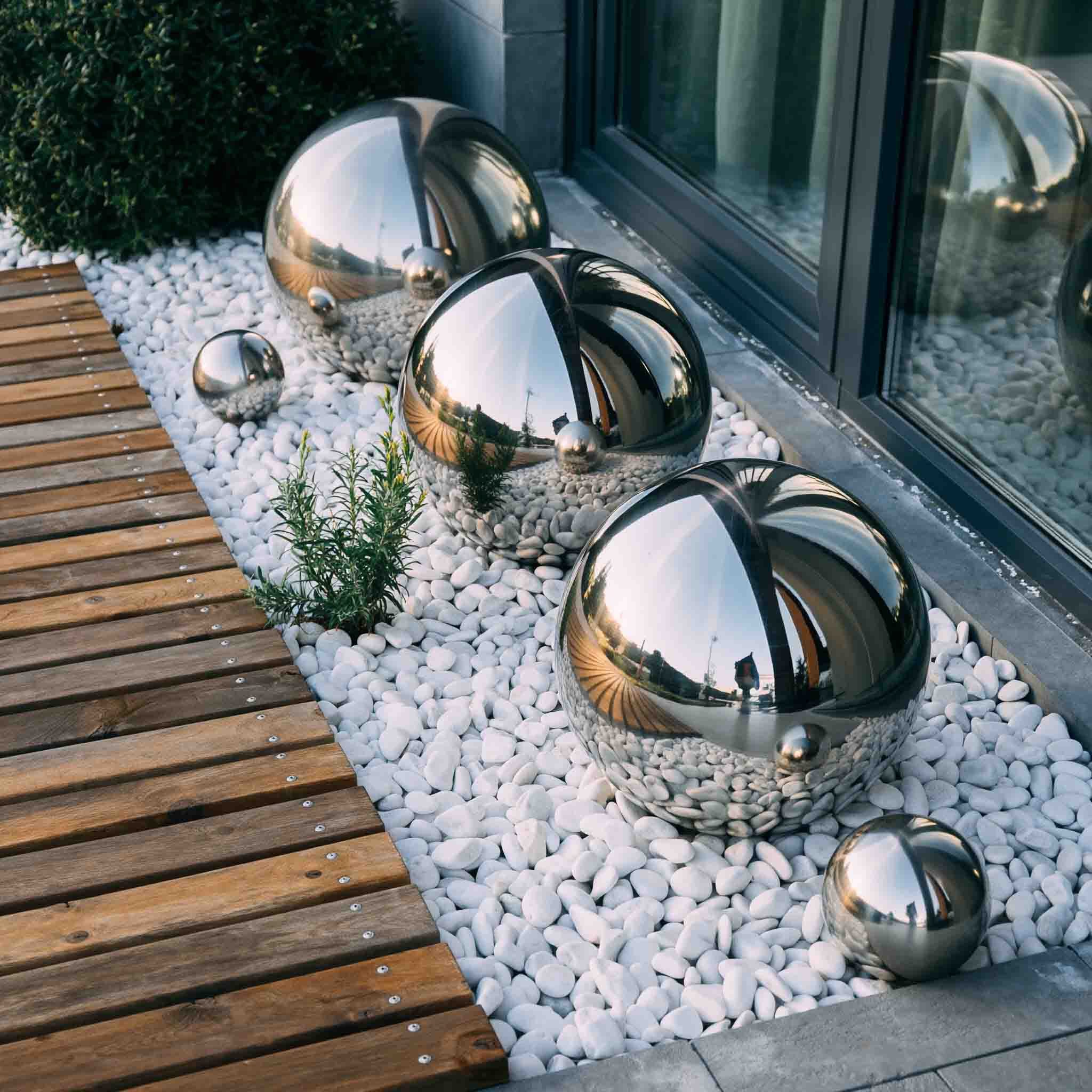 INTERGARDEN Dekokugel Edelstahl Ø 38 cm – winterfest für Garten, Teich & Außenbereich