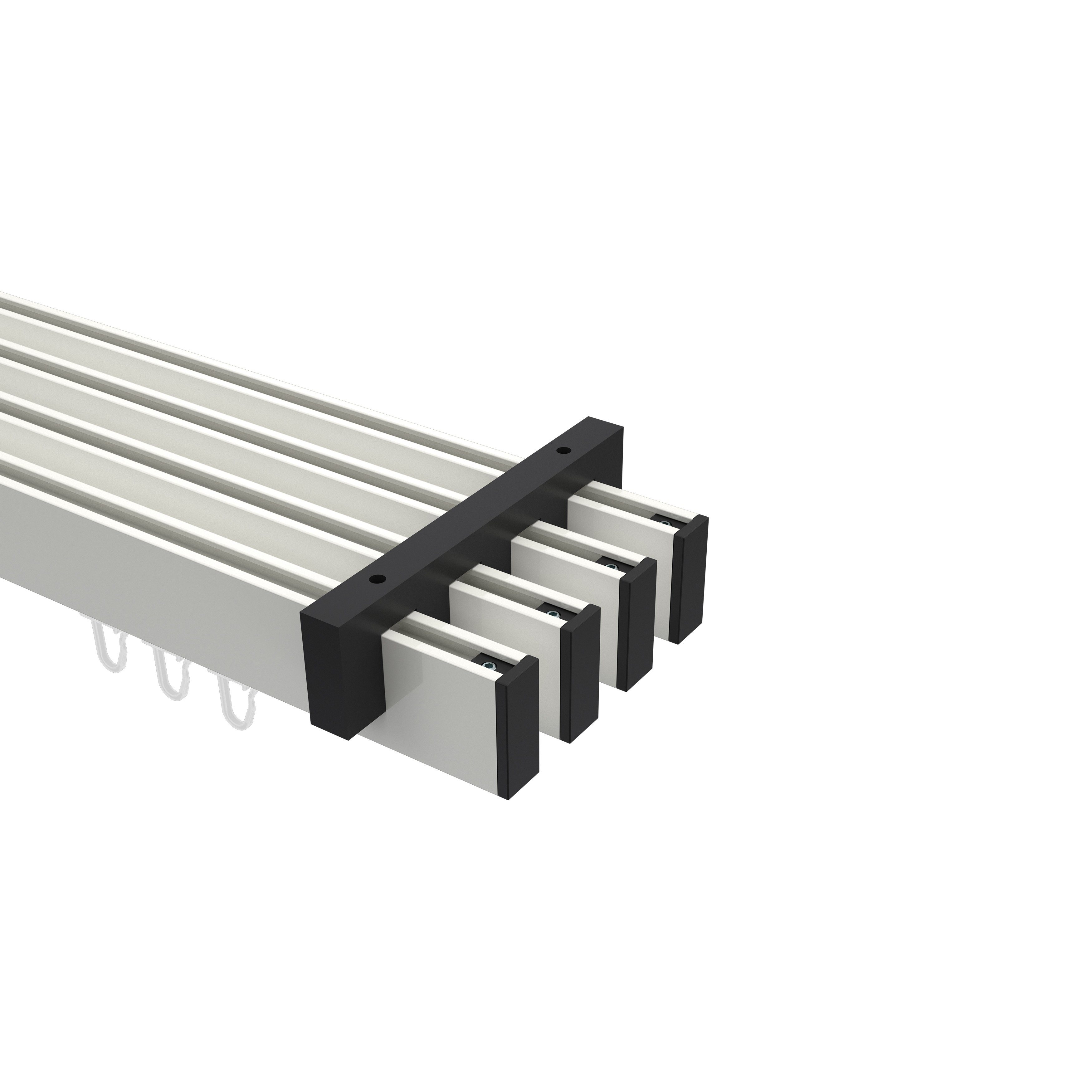 Gardinenstange Smartline Paxo, INTERDECO, 4-läufig, 14x35 mm, eckig, Deckenmontage, Weiß / Schwarz