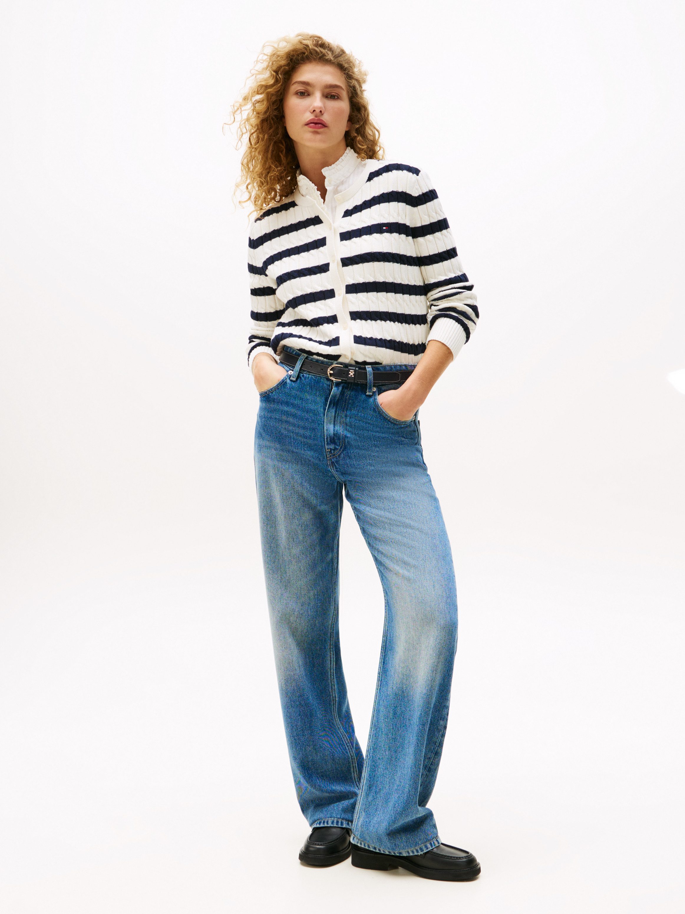 Tommy Hilfiger Strickjacke CO CABLE MID GG C-NK LS CARDI mit Zopfmuster günstig online kaufen