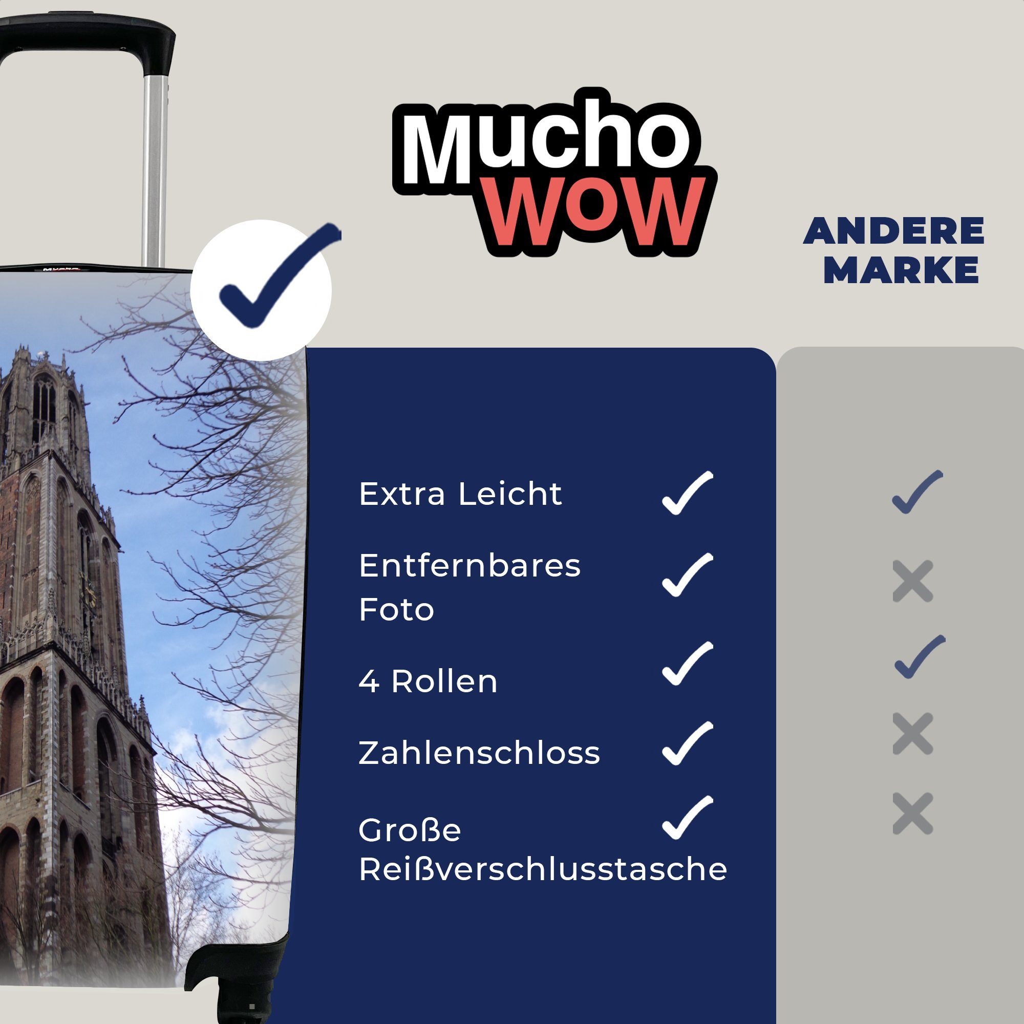 Handgepäck rollen, Trolley, Ferien, mit MuchoWow 4 Dom Reisetasche Turm Rollen, Utrecht, für Handgepäckkoffer Reisekoffer - -