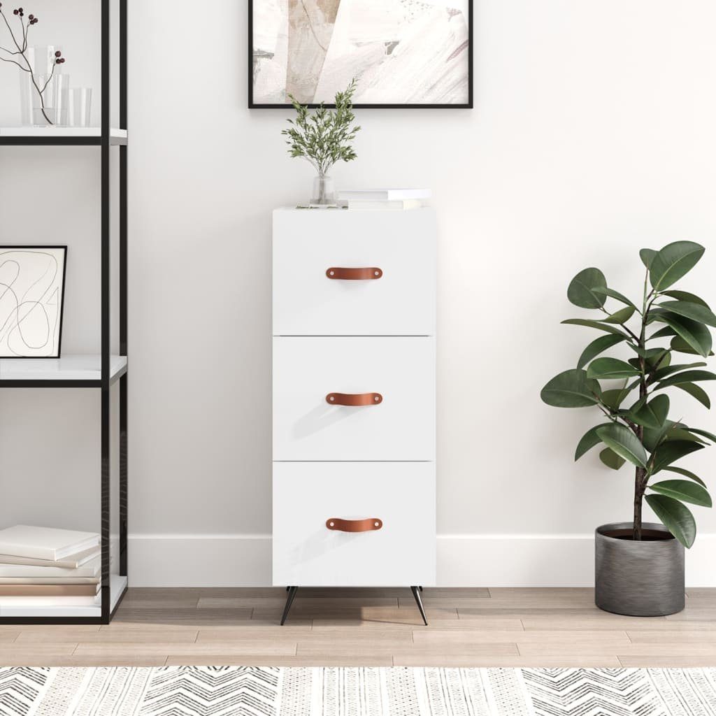 furnicato Sideboard Modernes 34,5 x 34 x 90 cm Hochglanz-Weiß mit Metallbeinen (1 St), Stabiler Beistellschrank mit 3 Schubladen und Wandhalterung für Home