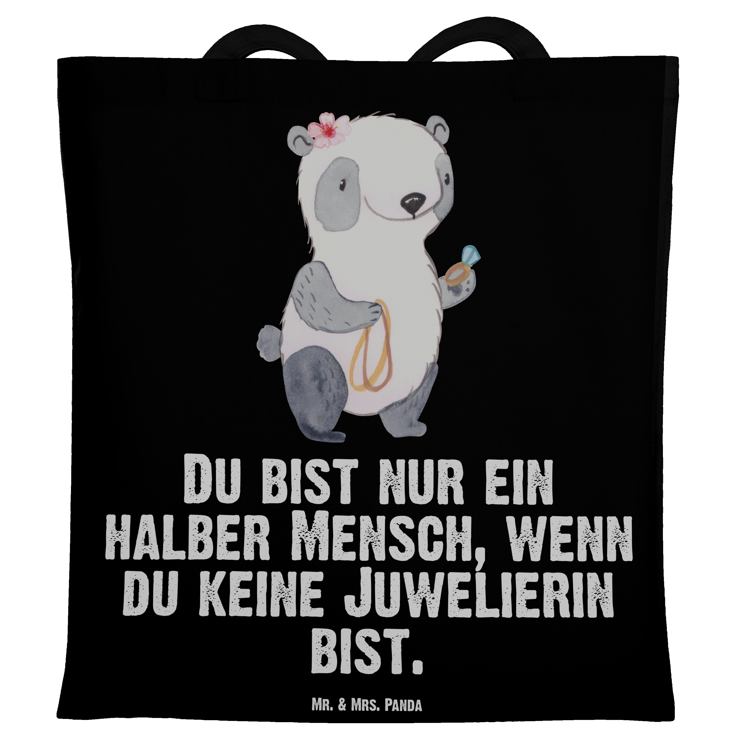 & Stoffb (1-tlg) Herz - Schwarz Panda - Geschenk, Juwelierin mit Ausbildung, Kollege, Mrs. Mr. Tragetasche