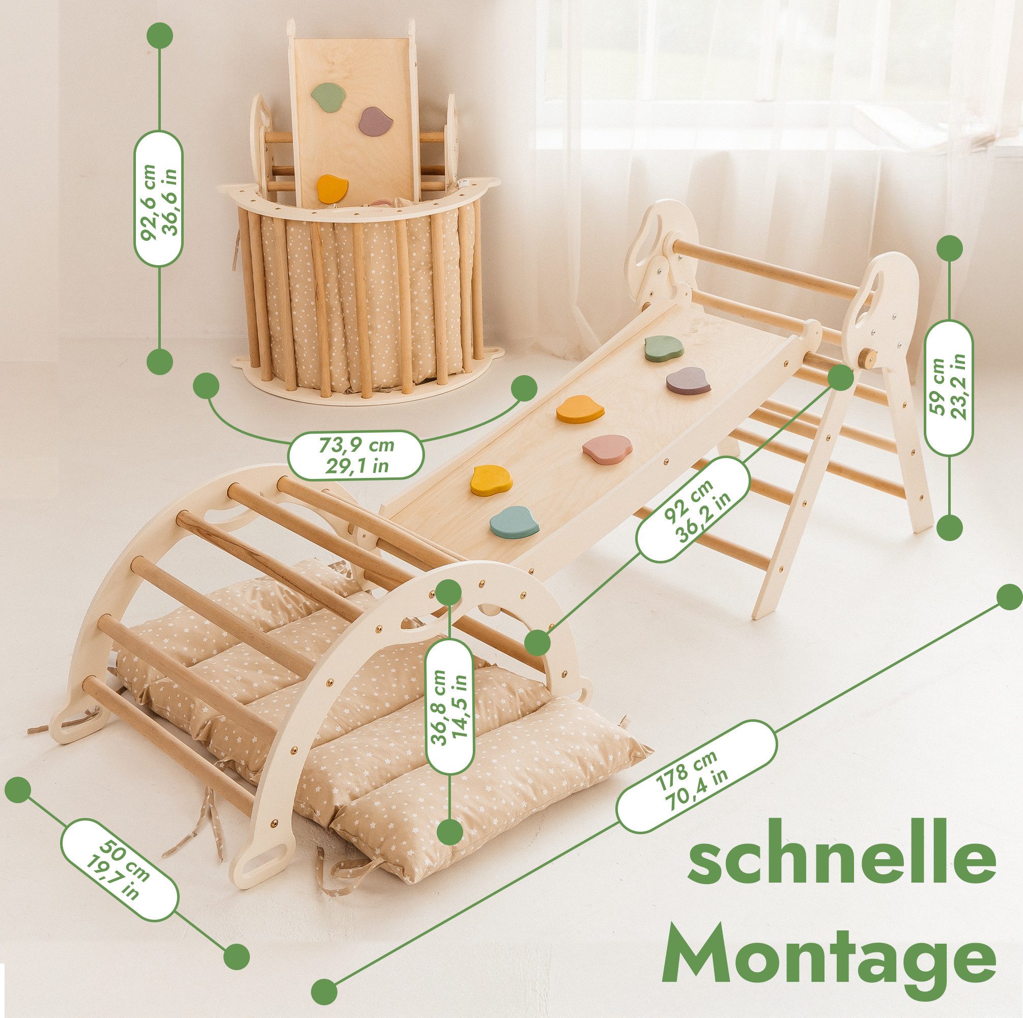 Goodevas Klettergerüst 5-in-1 Montessori Holz-Kletter-Set 5in1 für Kleinkinder 1-3 Jahre alt, (5-St)