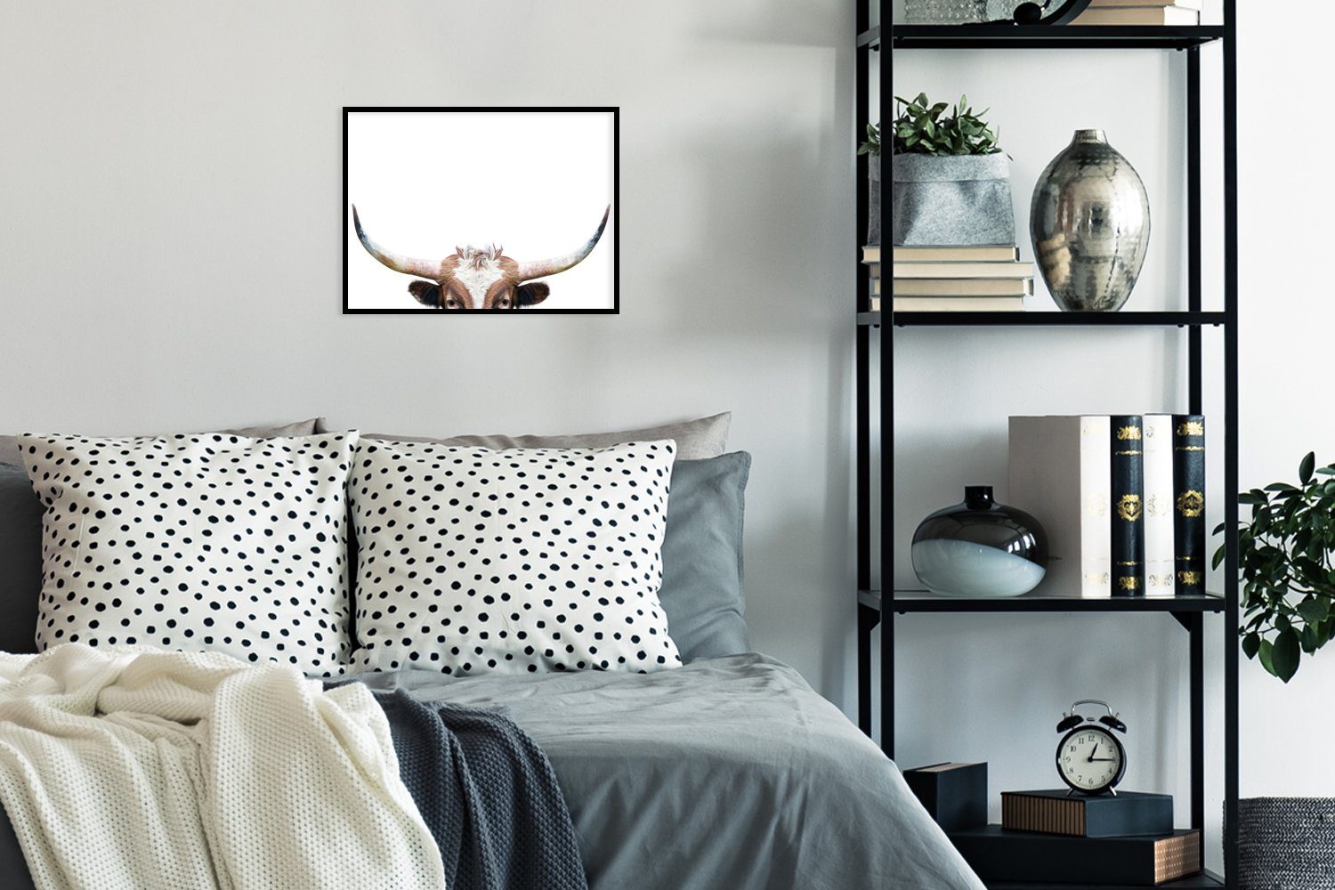 MuchoWow Poster Stier - Tiere mit Gerahmtes Hörner St), (1 Kunstdruck, - Bilderrahmen Rahmen, Poster, Schwarzem - Natur