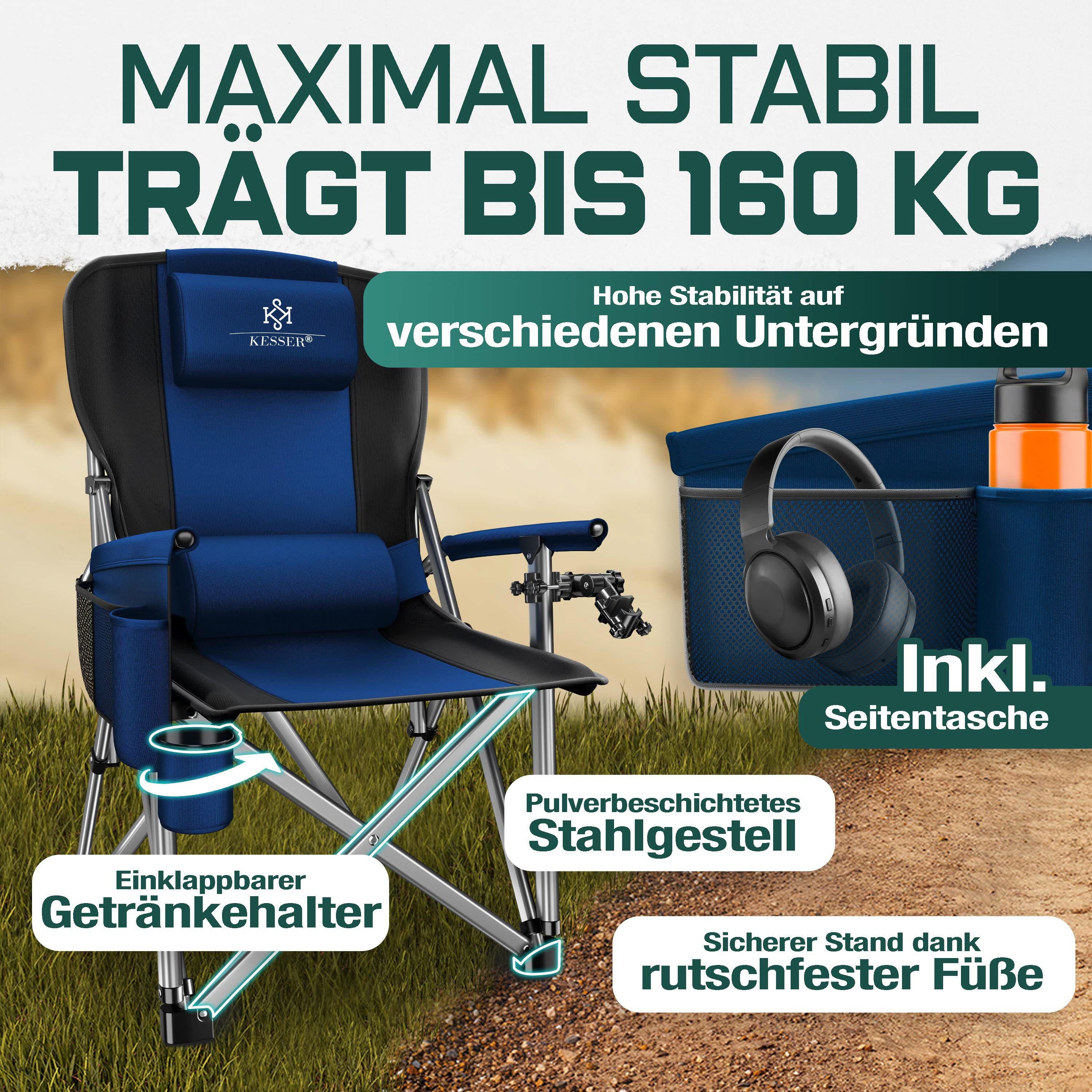 KESSER Campingstuhl (Strandstuhl mit hoher Rückenlehne + Tasche), Campingstuhl Inkl. Campinglicht, Angelhalterung und Getränkehalter – Bild 5 von 5
