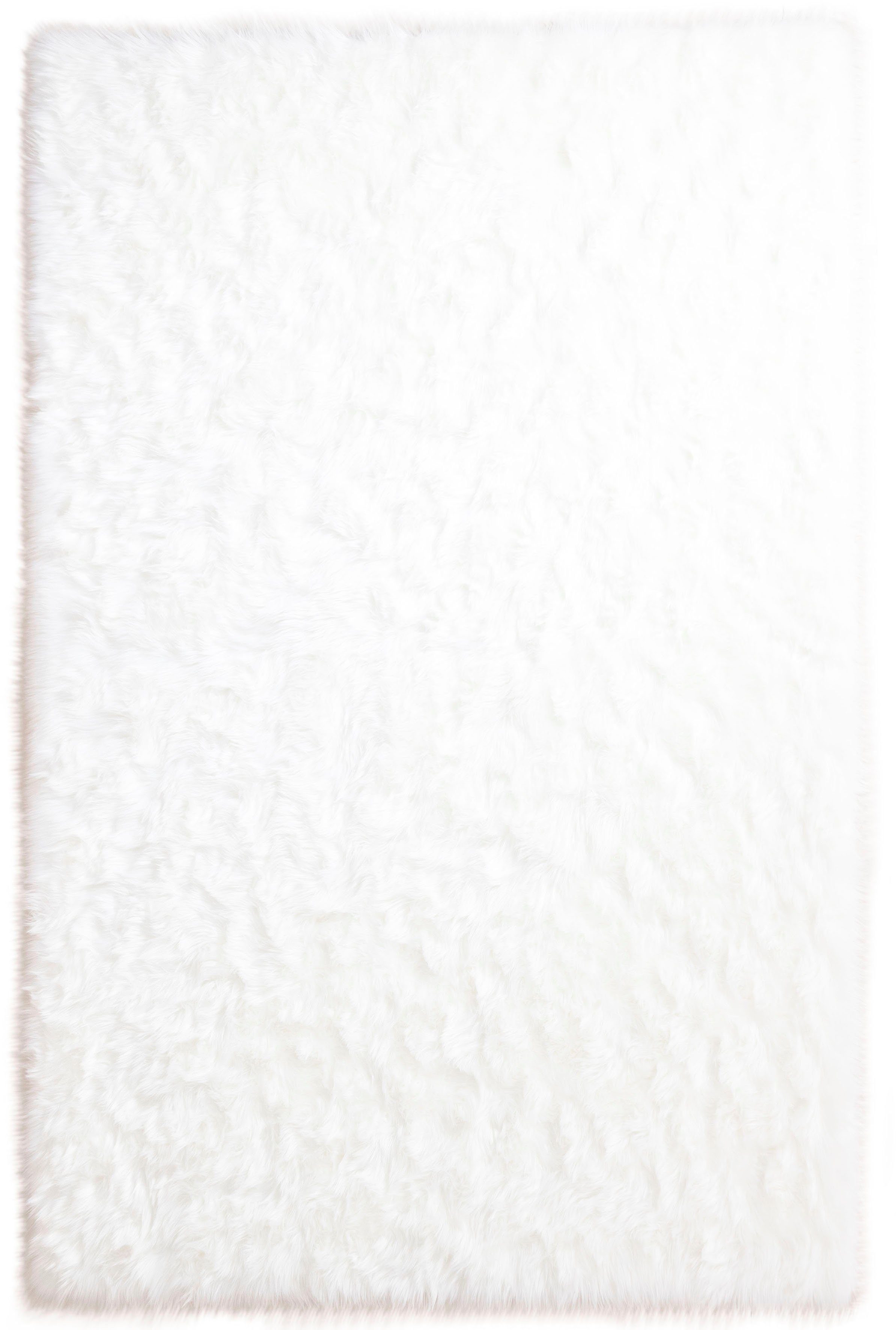 Hochflor-Teppich Dena Teppiche, Home Kunstfell, weich, Esszimmer rechteckig, affaire, Höhe: 60 mm, Schlafzimmer, weiß Wohnzimmer, Uni-Farben