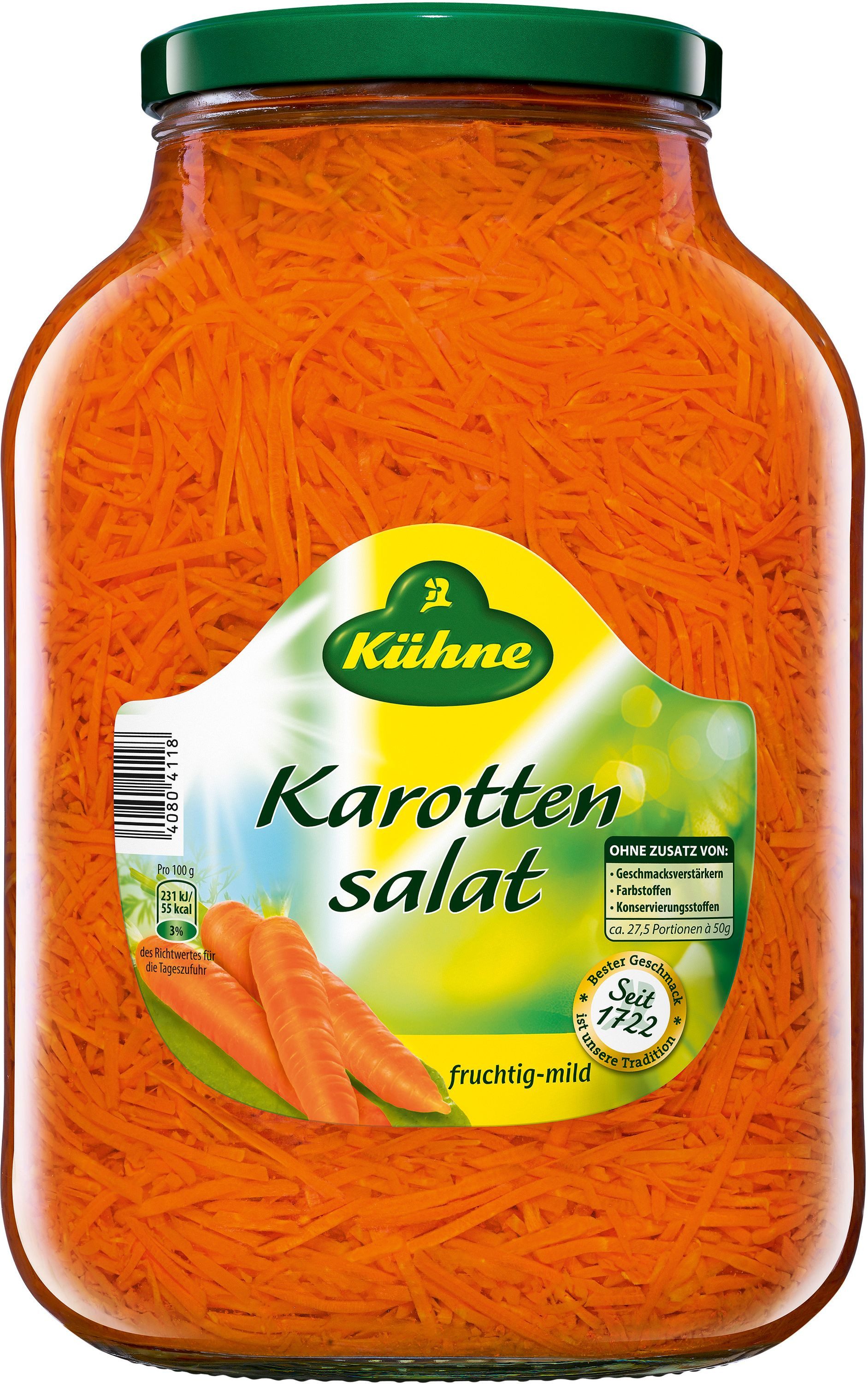 Kühne Gemüsekonserve, Kühne Karottensalat ATG 1380g — Empfehlung für Pasta mit Karotten und Ingwer