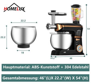 HOMELUX Küchenmaschine 3in1 Multifunktions Standmixer, 6 Geschwindigkeiten Knetmaschine, 1000,00 W, 6,00 l Schüssel, Fleischwolf, Rührmaschine