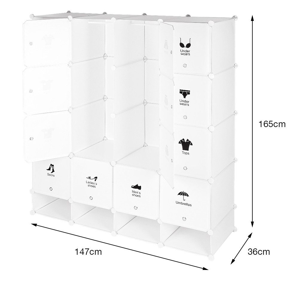 JEOBEST Kleiderschrank Tragbarer Regalsystem Schlafzimmerschrank, Schuhregal 20 Würfel Schrank aus Kunststoff mit 2 Kleiderstange Weiss – Bild 5 von 5