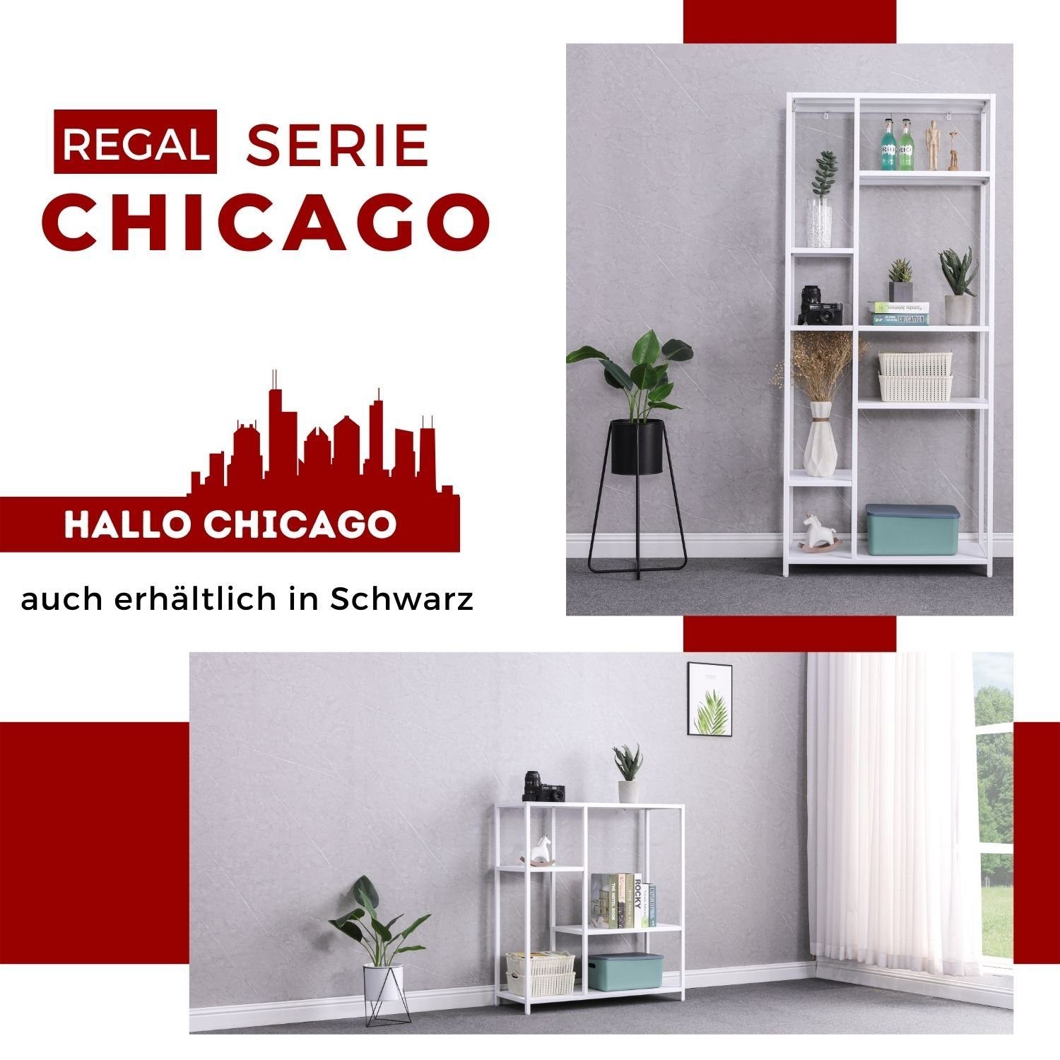 Chicago aus Weiß - Fächern Regal, Stahl-Ausführung langlebige, mit Metall elegante Coemo 3