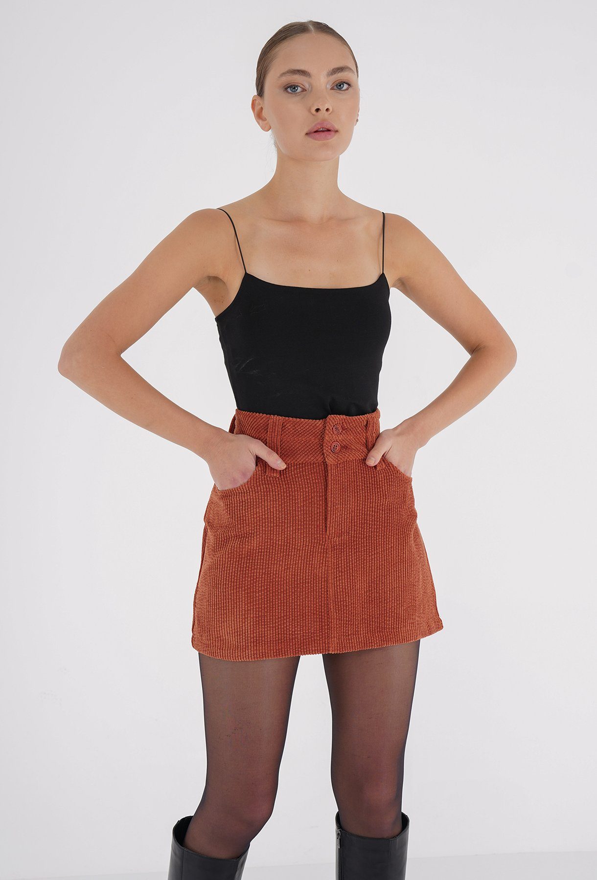 Corduroy Slit Skirt Mini Freshlions Freshlions Side rost A-Linien-Rock