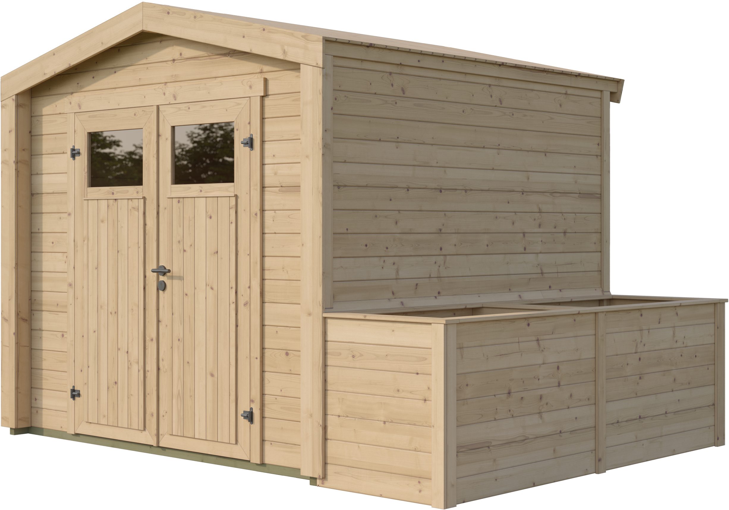 weka Gartenhaus Killarney, BxT: 320x248 cm, Doppeltür, 1/4 verglast, mit Hochbeet