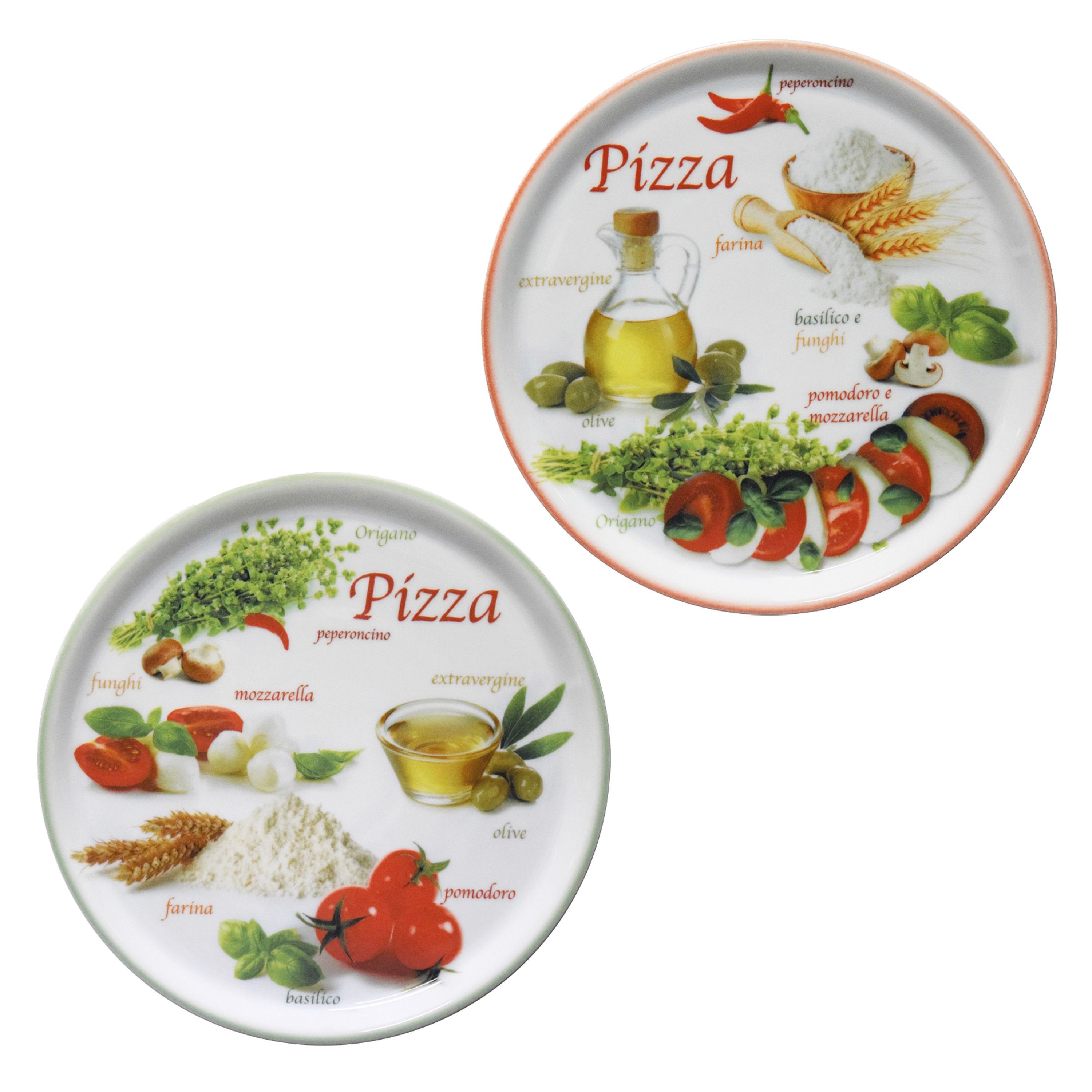 MamboCat Pizzateller 2er Set Pizzateller Napoli Green & Red Ø 32 cm Platte Porzellan | Pizzateller