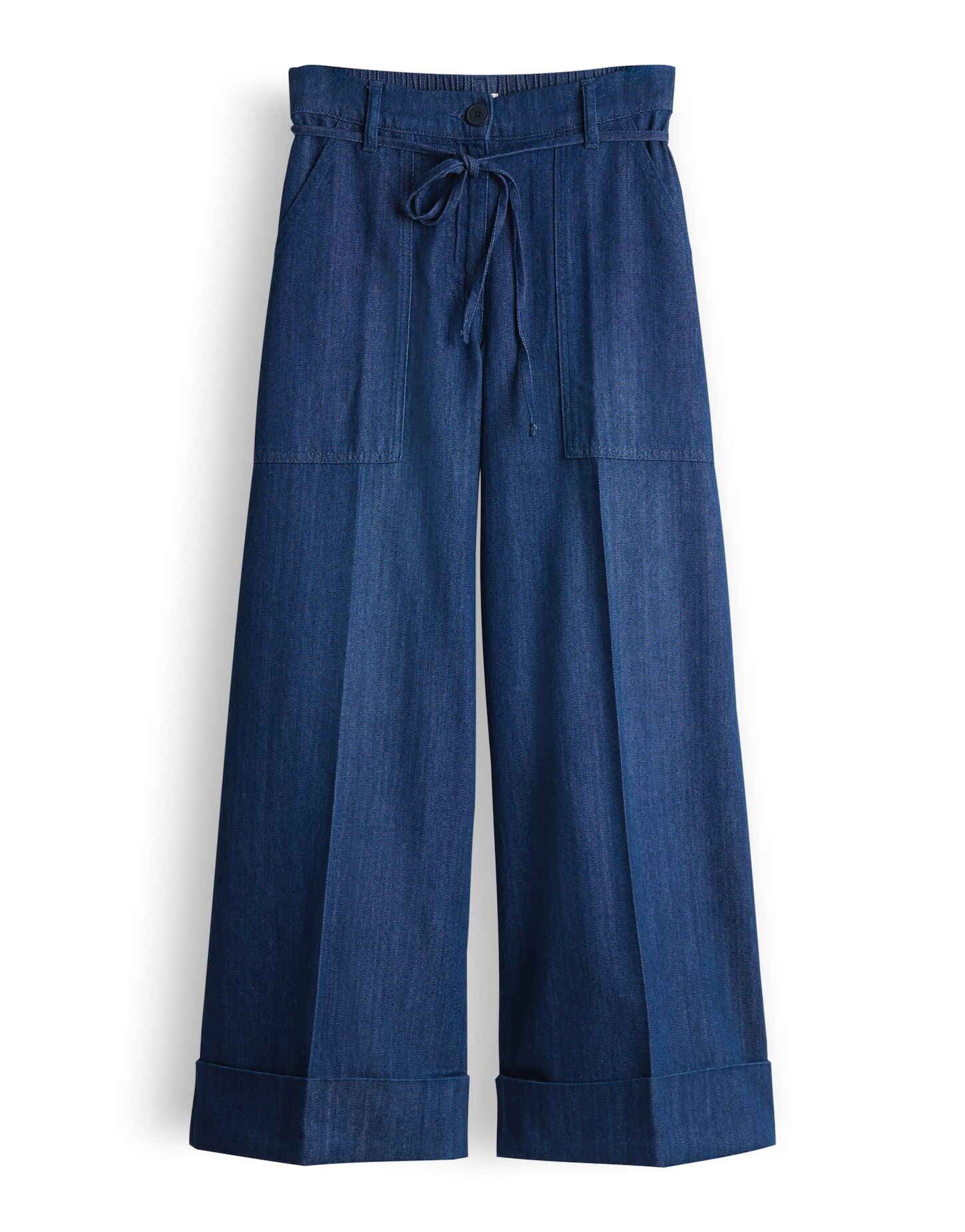 OPUS Stoffhose Relaxed City Pants im Denim Look Weicher Griff, aufgesetzte Cargotaschen, Kordel zum Binden