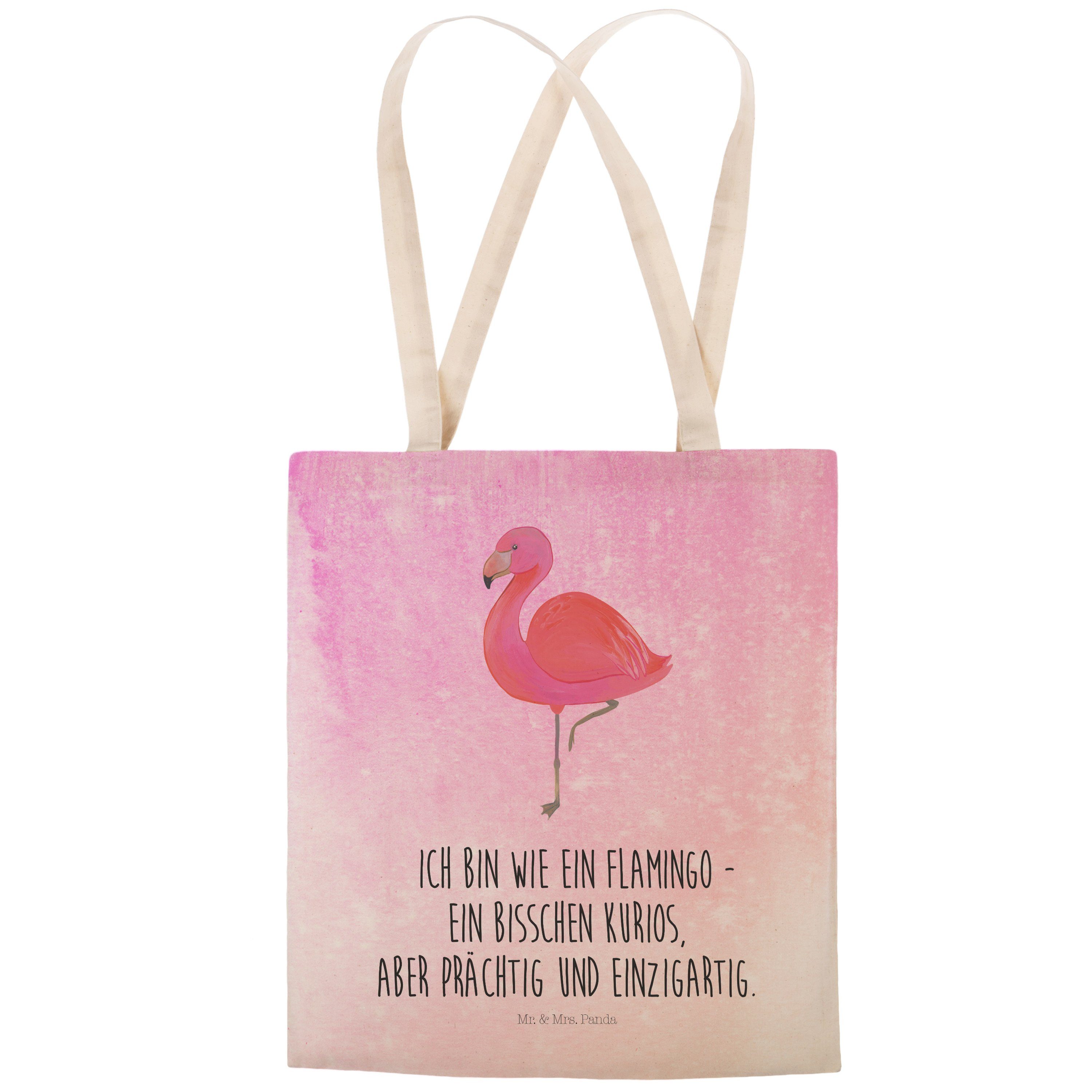 Flamingo classic - Aquarell Mr. Mrs. Geschwister, Baumwolltas Tragetasche Panda Geschenk, & Pink (1-tlg) -