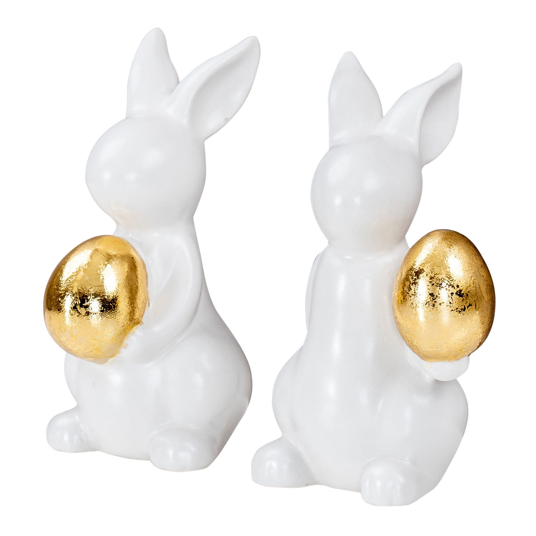 Levandeo® Osterfigur, 2er Set Deko Hasen H14cm Weiß Gold Figur Ostern Deko Aufsteller
