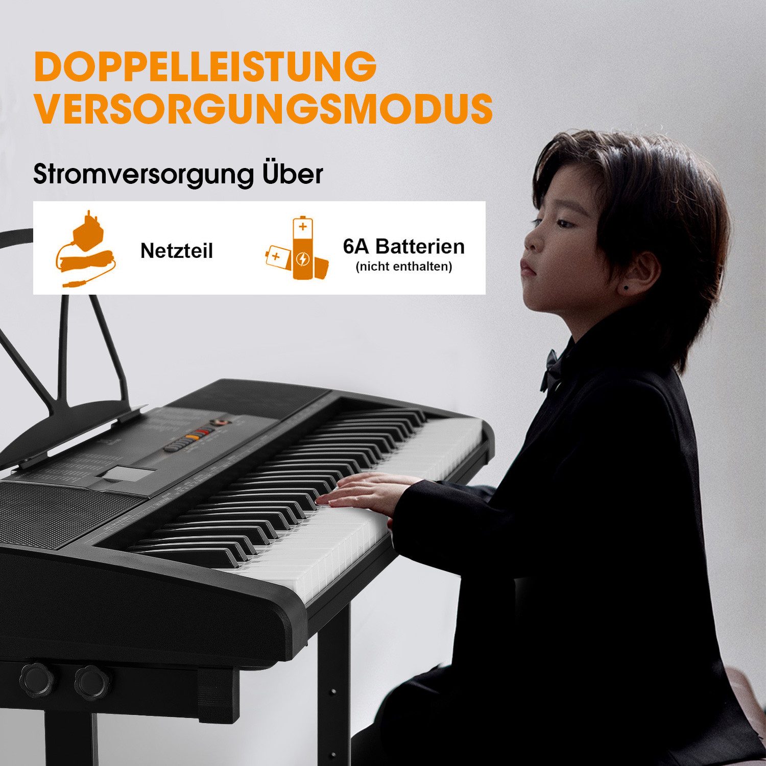 MUSTAR Digitalpiano mit Leuchttasten und Lautsprechern, 61-Tasten für Anfänger (1-St), mit Kopfhörer und Mikrofon, 300 Klänge & einfache Musiklektionen – Bild 4 von 5