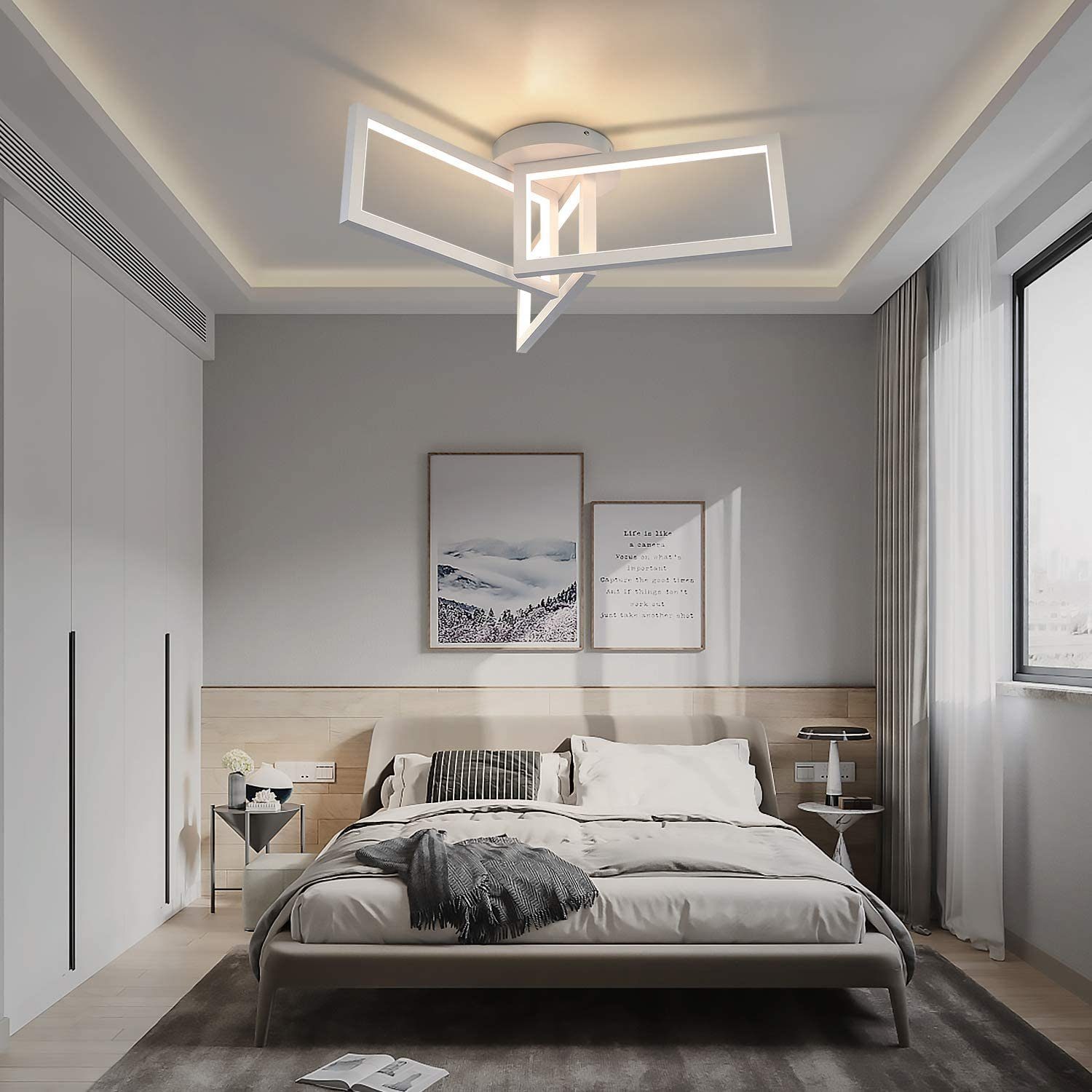 Fernbedienung Deckenleuchte LED ZMH Metall Weiß integriert, Wohnzimmer Design aus Esszimmer, mit Modern fest für LED dimmbar,