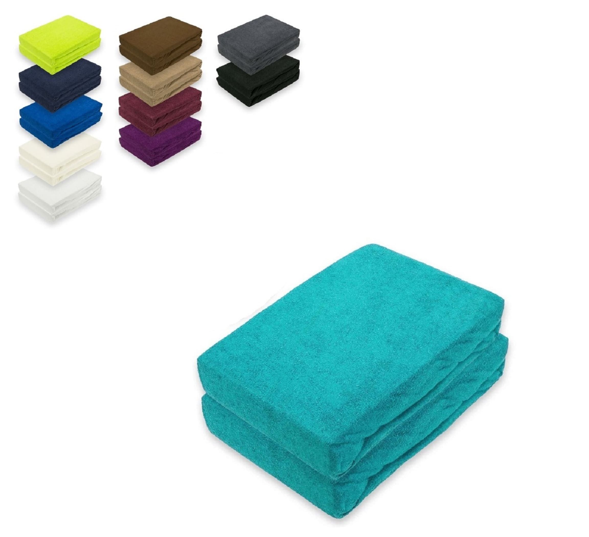 EXKLUSIV HEIMTEXTIL Spannbettlaken Doppelpack Frottee Spannbettlaken Türkis, Frottee, Gummizug: rundum, (2 Stück)