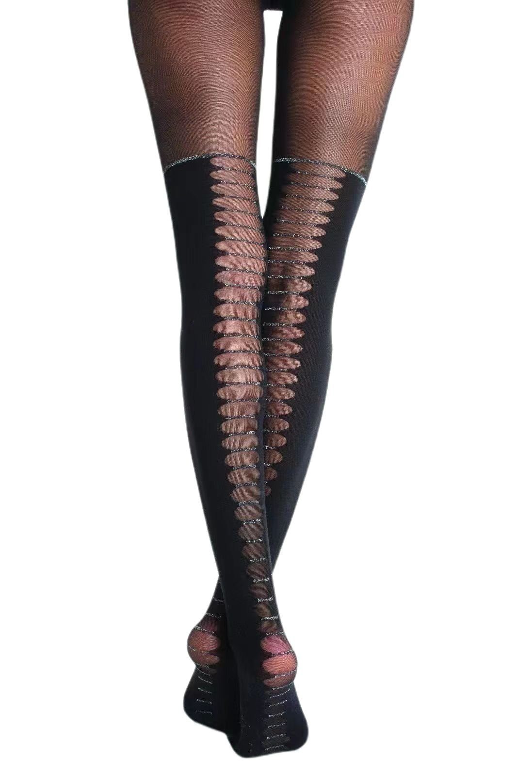 Feinstrumpfhose Damen Strumpfhose mit Overknees Glitzer Muster 40 . 120 DEN