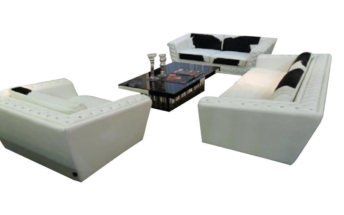 Xlmoebel Polstergarnitur Chesterfield Sofa aus Leder mit Ponyfell und eleganter Optik, (Polstergarnitur, Sofa 3 Sitzer / Sofa 2 Sitzer / Sessel), Hergestellt in Europa