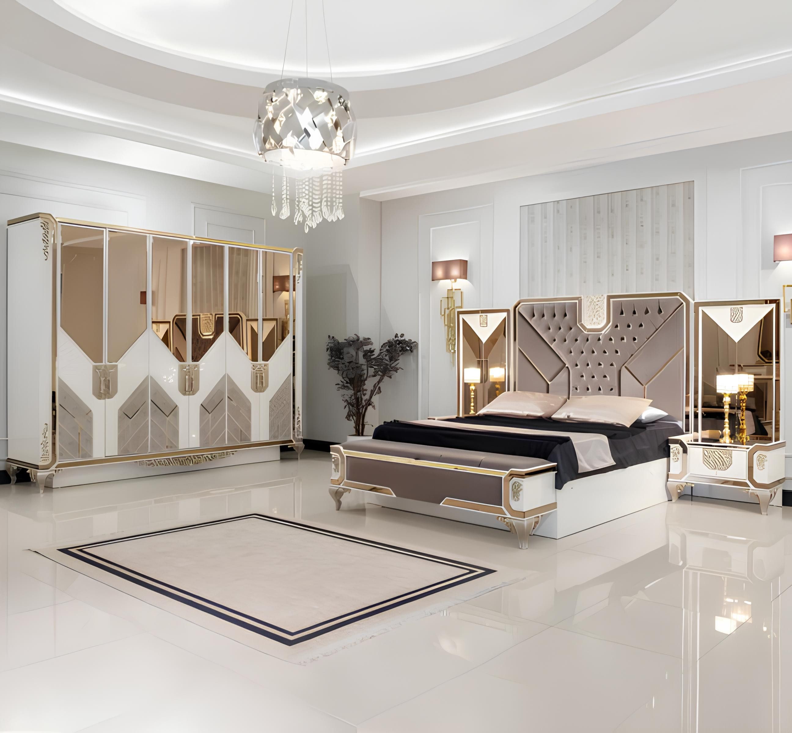 JVmoebel Schlafzimmer-Set Schlafzimmer Set Bett + 2x Nachttische + Kleiders günstig online kaufen