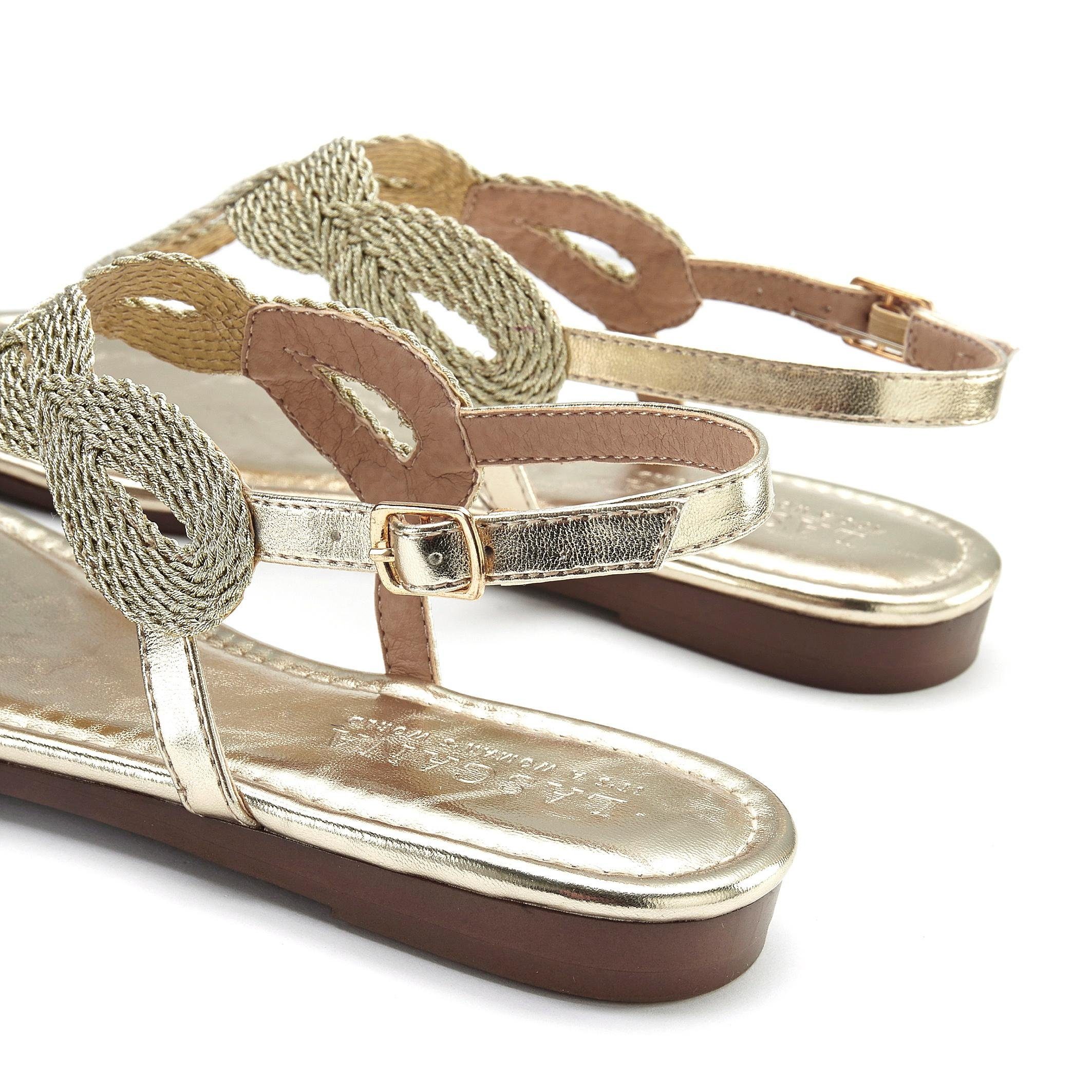 Zehentrenner Sandale, im Pantolette Metallic-Look VEGAN goldfarben LASCANA