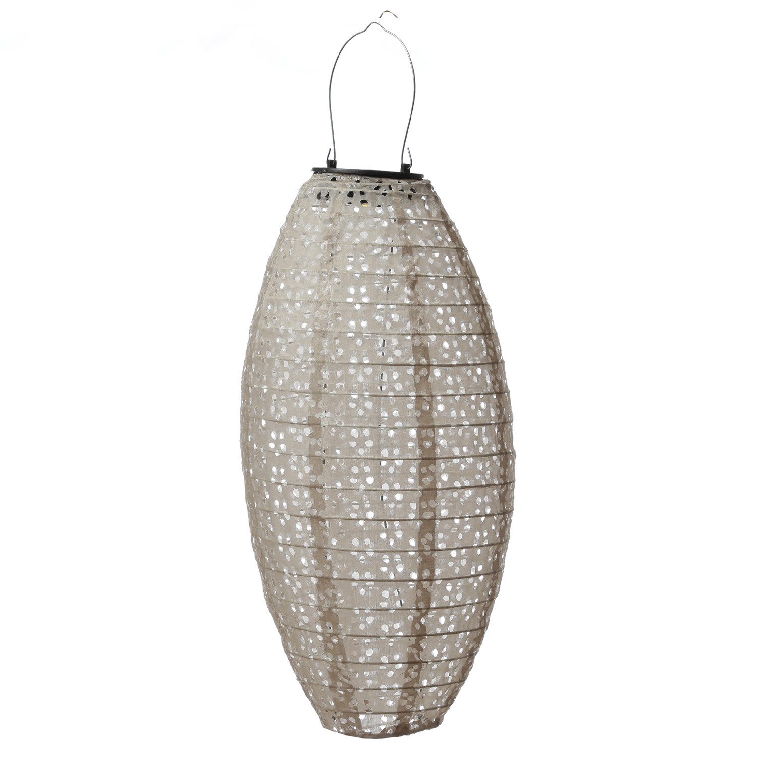 MARELIDA LED Lampion Solar Gartenlampion oval mit Blumenmuster beige H:40cm Balkon Terrasse, LED Classic, warmweiß (2100K bis 3000K)