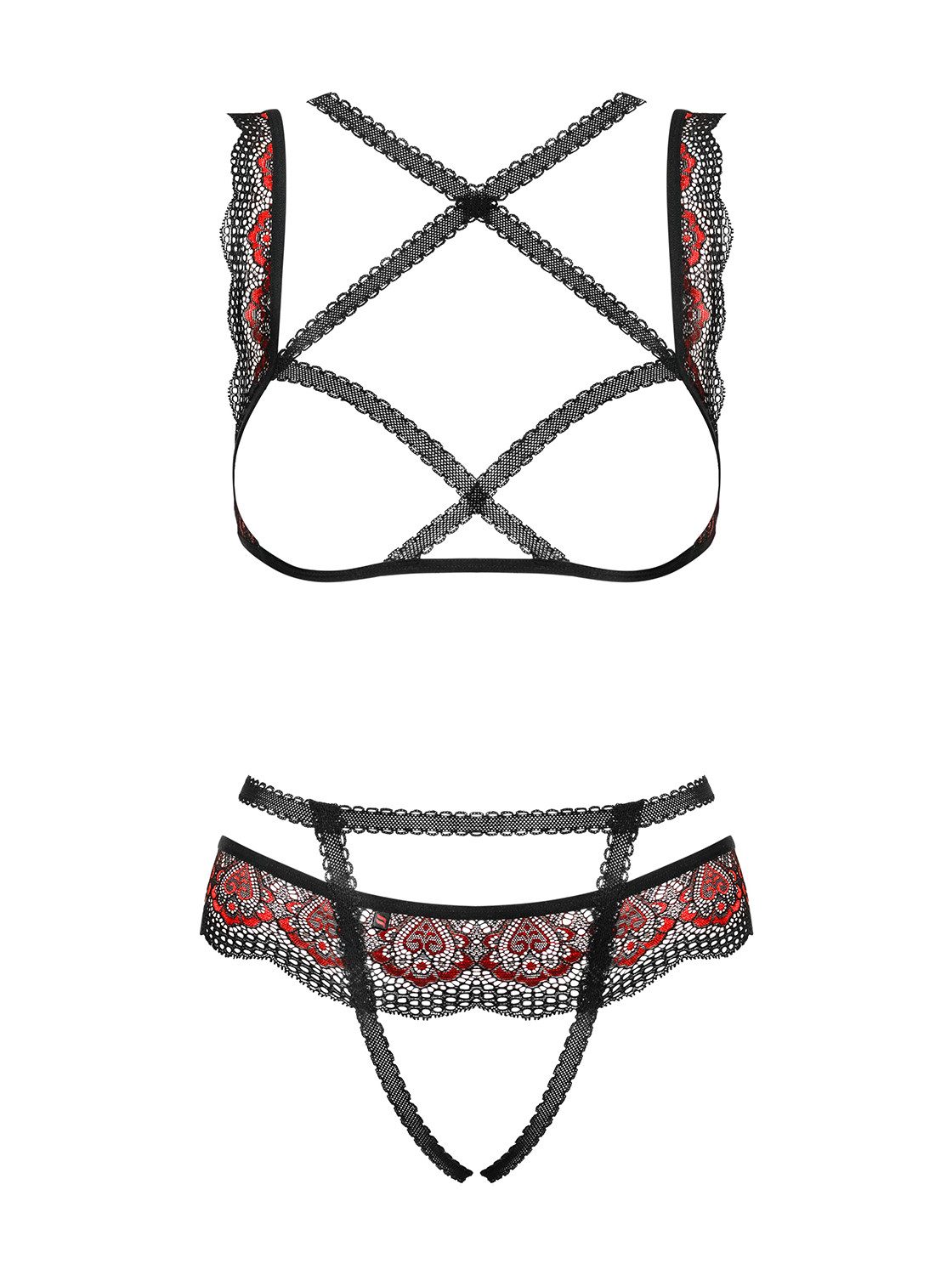 Set: Dekolleté-BH Frauen Dessous Spitzen Reizwäsche Set aus Unterbrust BH mit offene Cup
