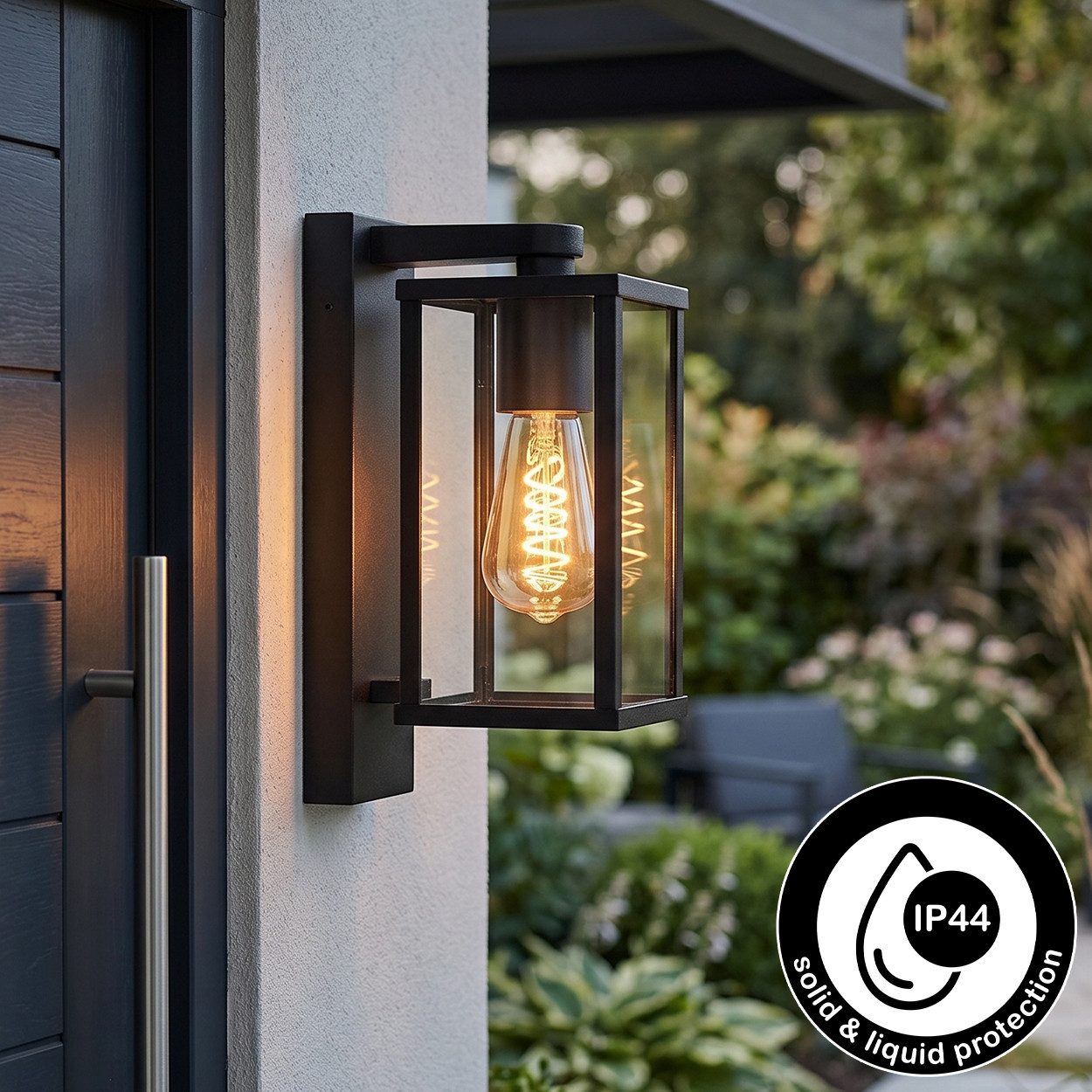hofstein Außen-Wandleuchte Außenwandlampe aus Metall/Glas in Schwarz/Klar mit Lichteffekt, ohne Leuchtmittel, Wandleuchte außen abwärts im modernen Retro/Vintage-Design, E27, IP44