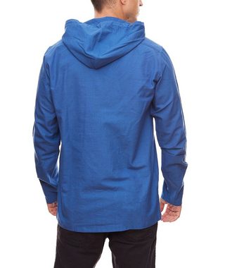 TERRA LUNA Langarmhemd TERRA LUNA Herren Bio-Baumwoll-Hemd Hemd-Hoody mit Kapuze Kapuzen-Shirt Phobos Blau