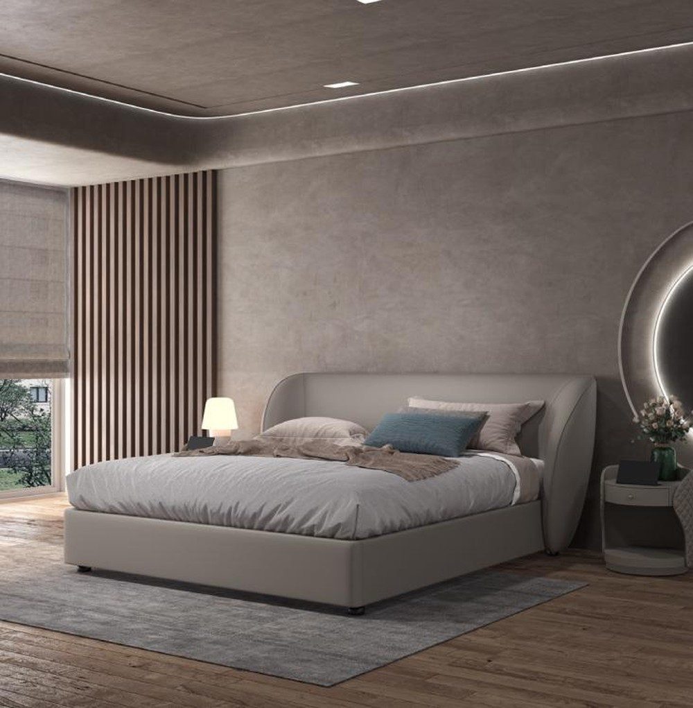 JVmoebel Bett Modernes graues Doppelbett aus Holz mit Kunstleder-Elementen (1-tlg., Nur Bett), Made in Europa